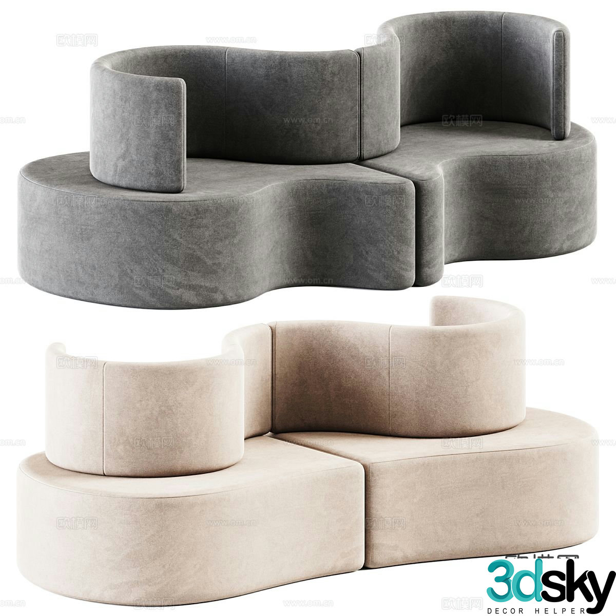 Special-shaped sofa fabric multi-person sofa 3D model
