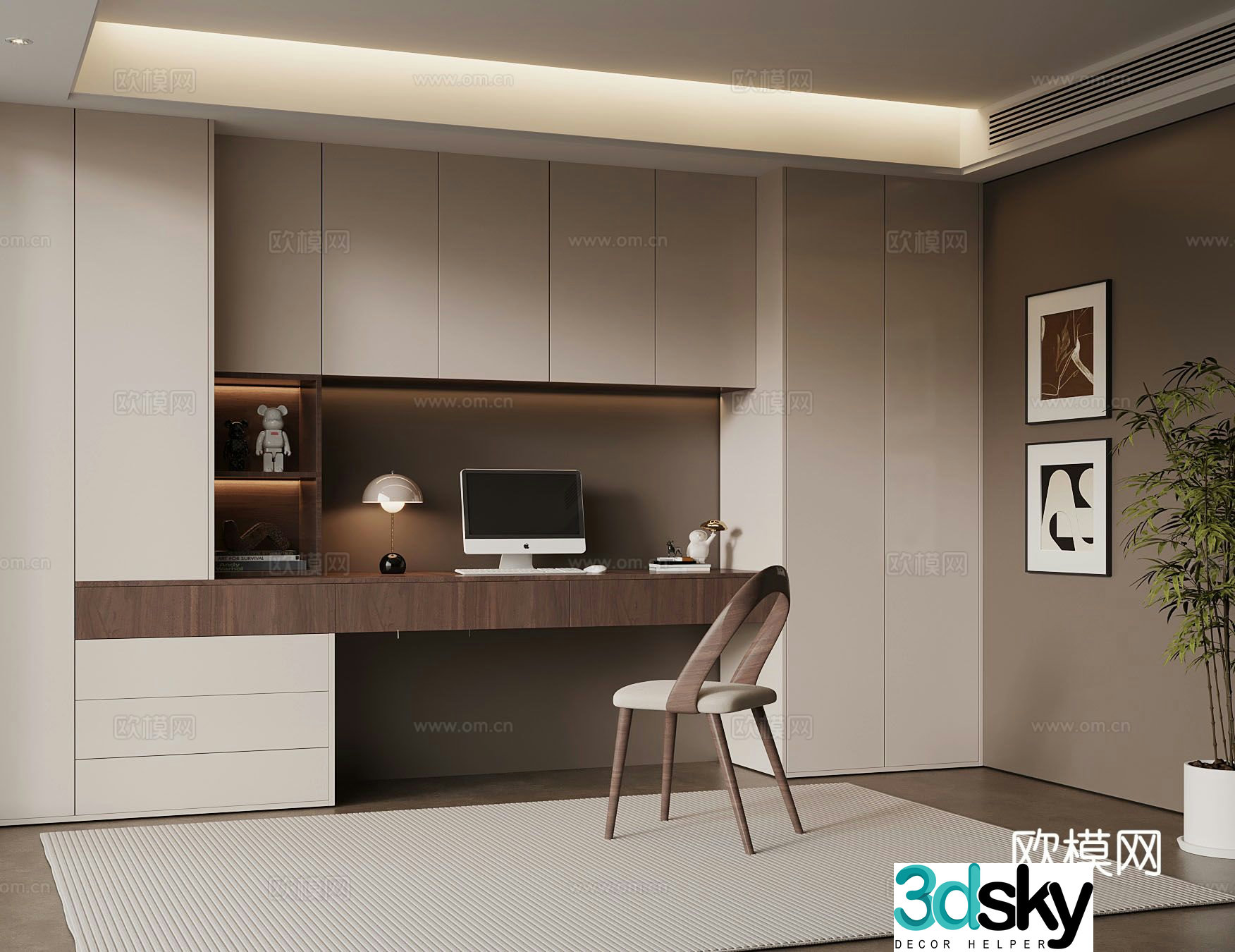 Medieval style desk and chair integrated bookcase 3D model