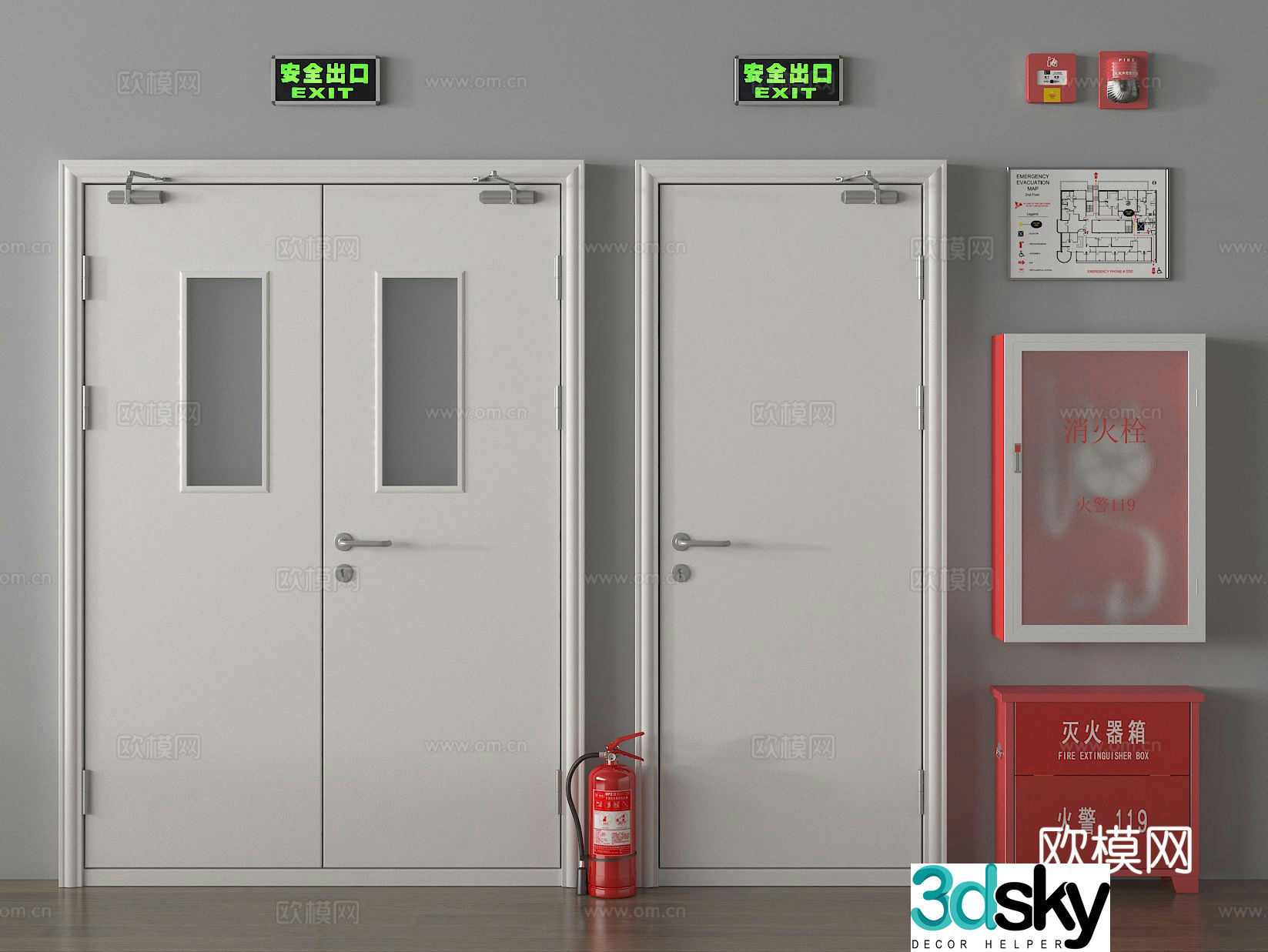 safety door fire door fire hydrant fire extinguisher fire alarm 3d model