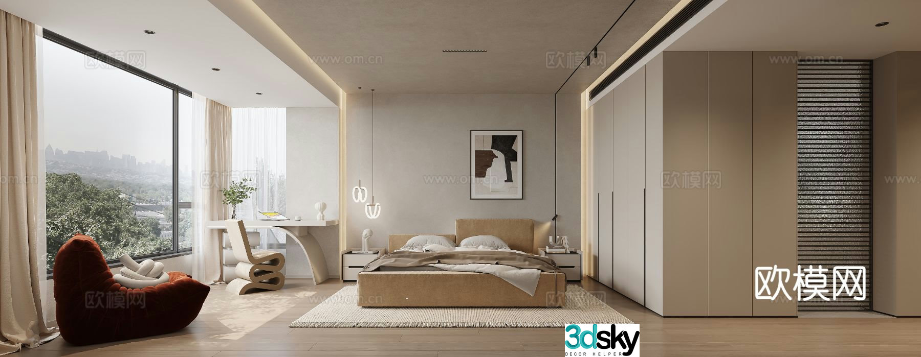 Wabi-sabi style bedroom master bedroom 3d model