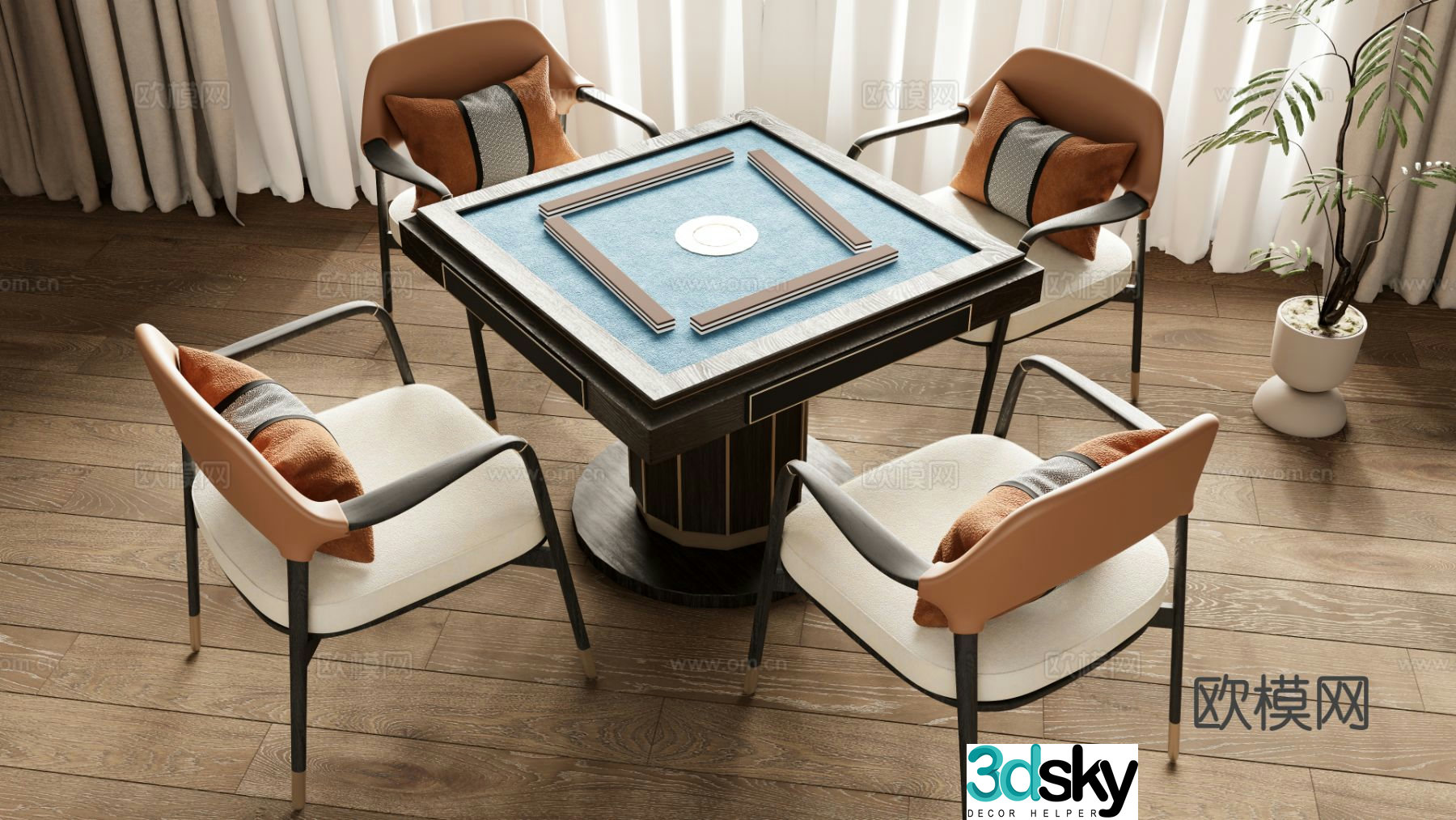 New Chinese style mahjong tables and chairs entertainment tables and chairs chess and card room tables and chairs 3D model
