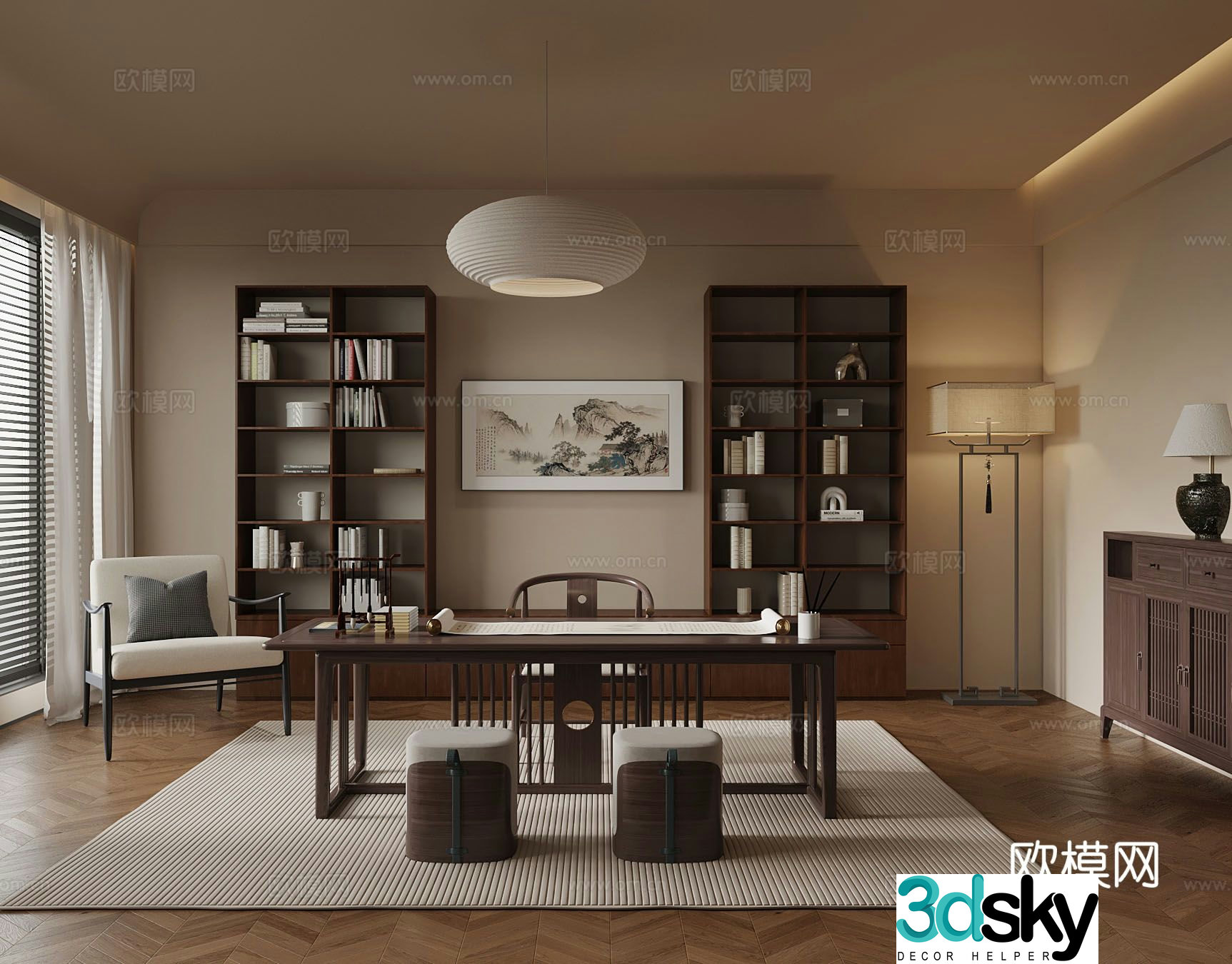 New Chinese style study 3D model