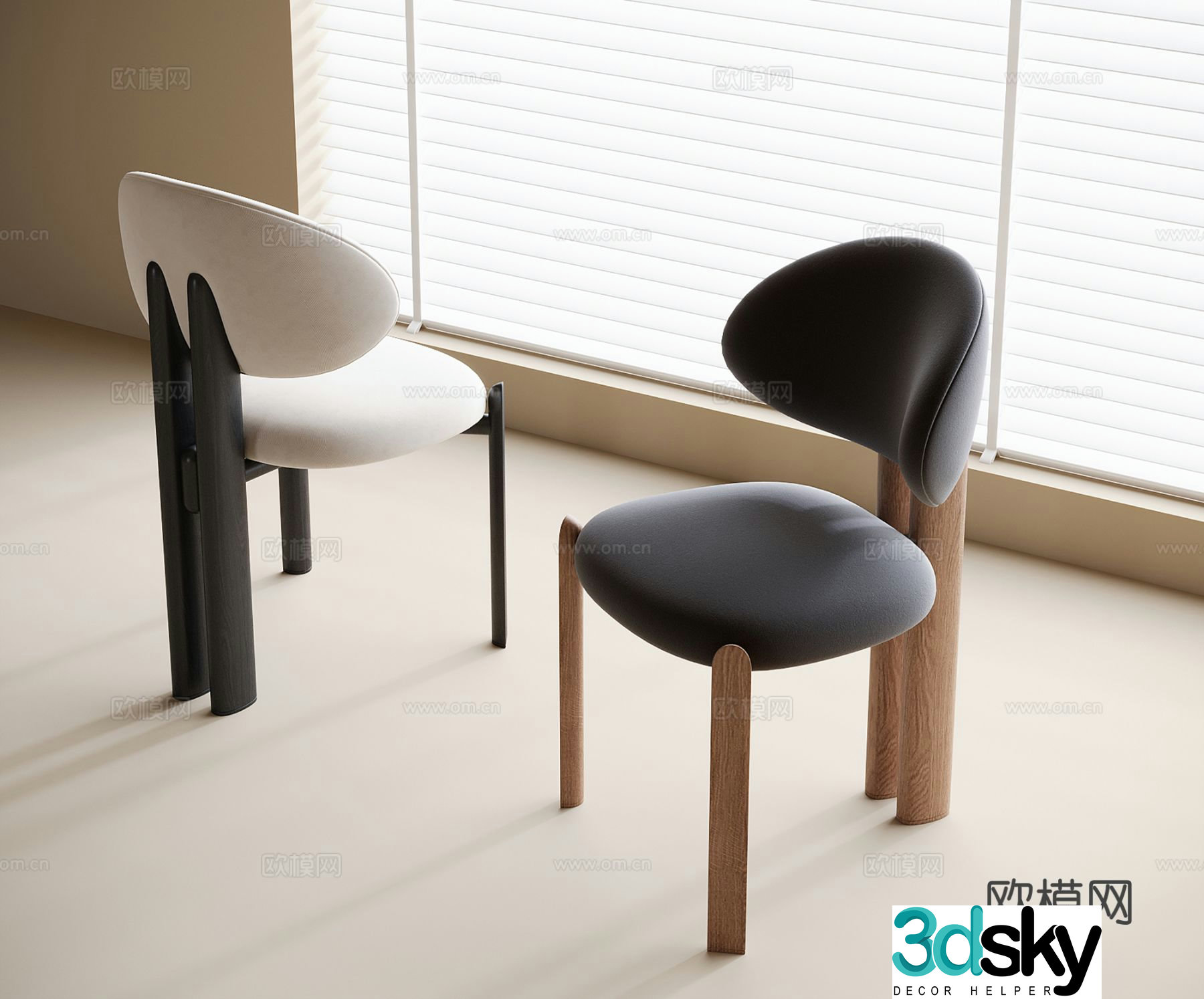 Modern single chair dining chair book chair tea chair 3D model