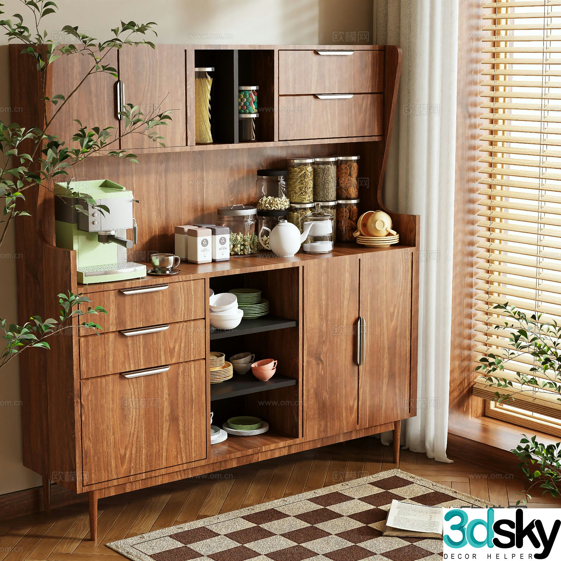 3D model of log style sideboard
