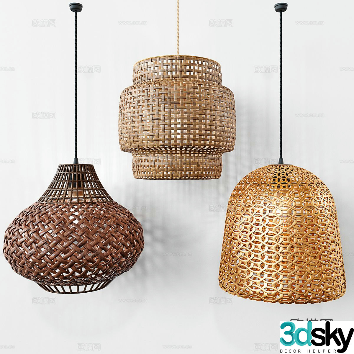 Wabiji rattan small chandelier 3D model