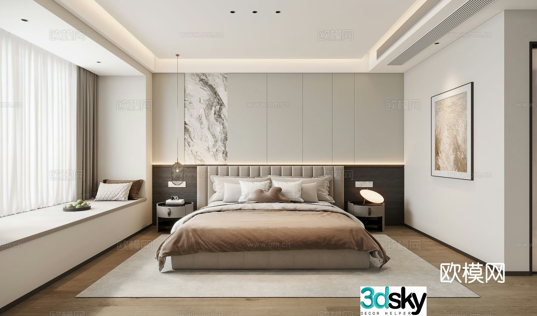 Modern minimalist bedroom master bedroom dressing room 3d model