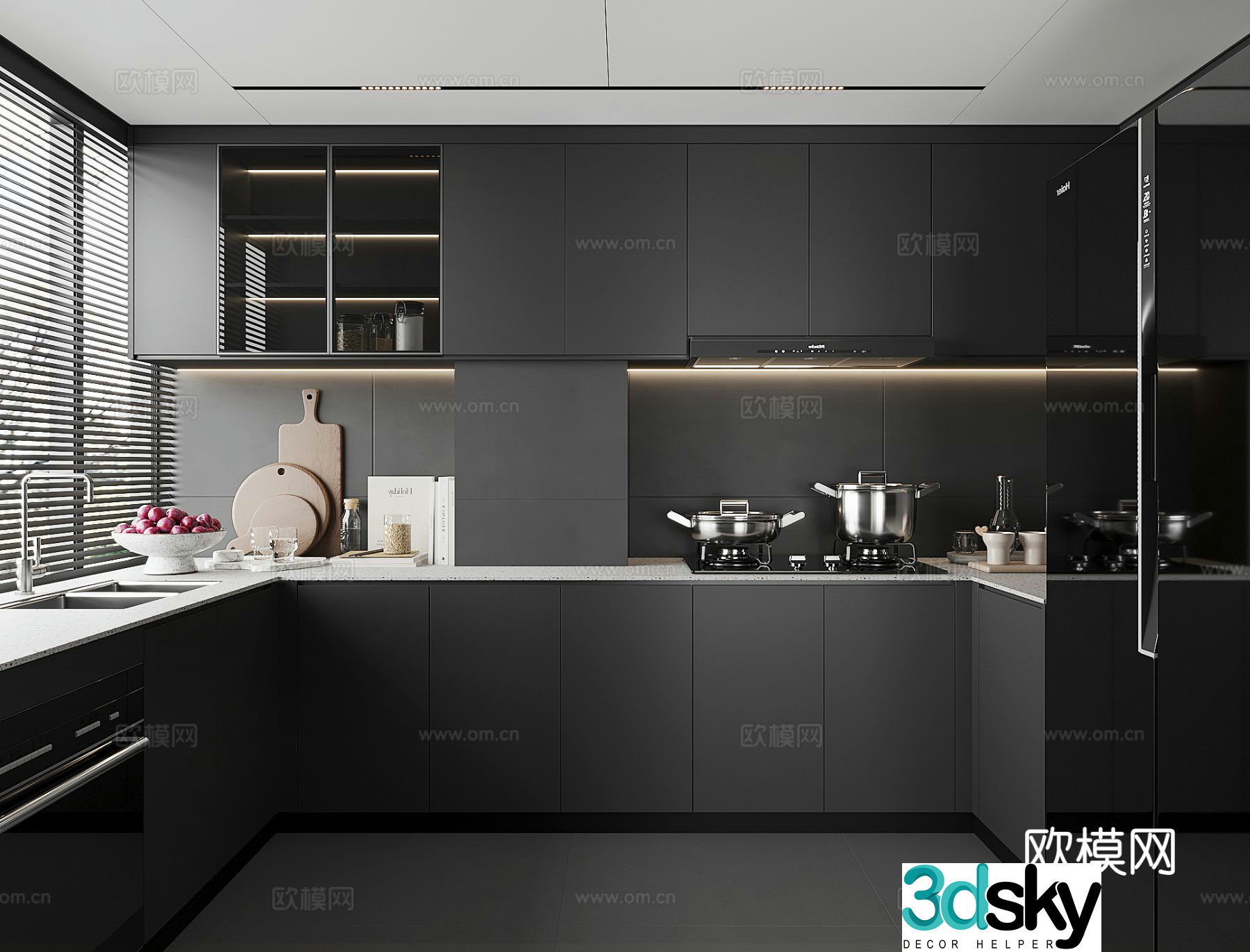 Dark style kitchen 3d model