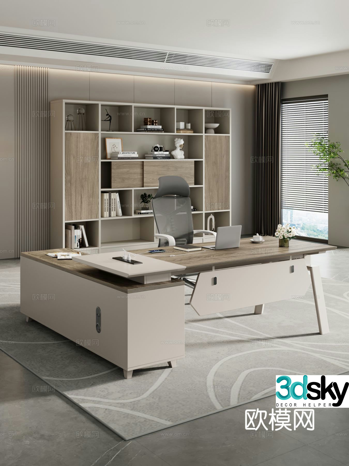 Modern desk desk executive desk manager desk file cabinet 3d model