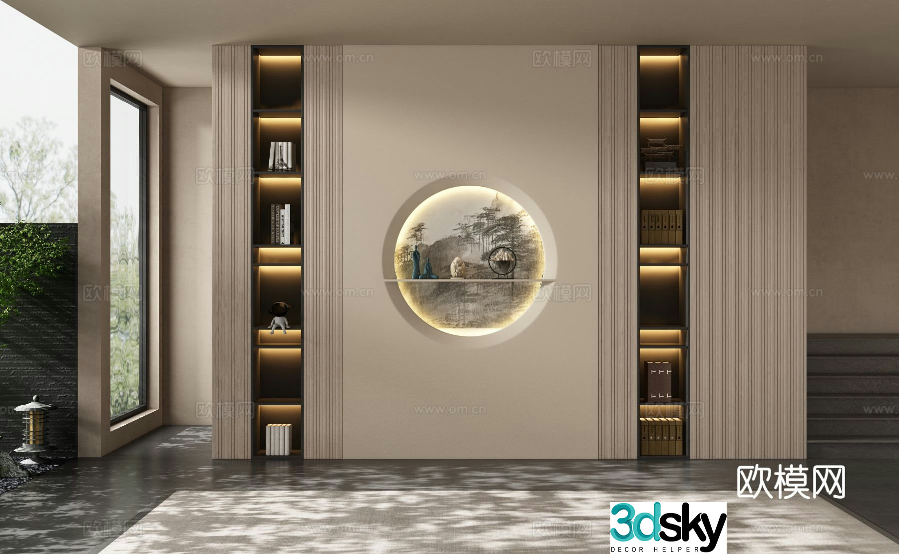 New Chinese tea room background wall 3D model