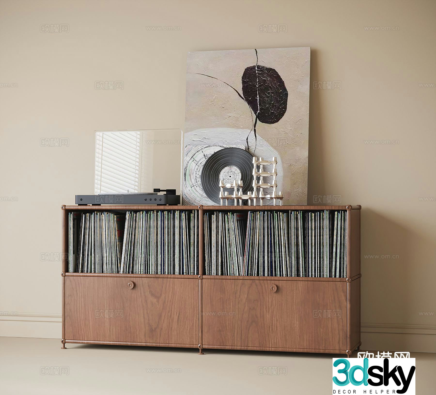 Wabi-sabi low cabinet bookcase 3d model