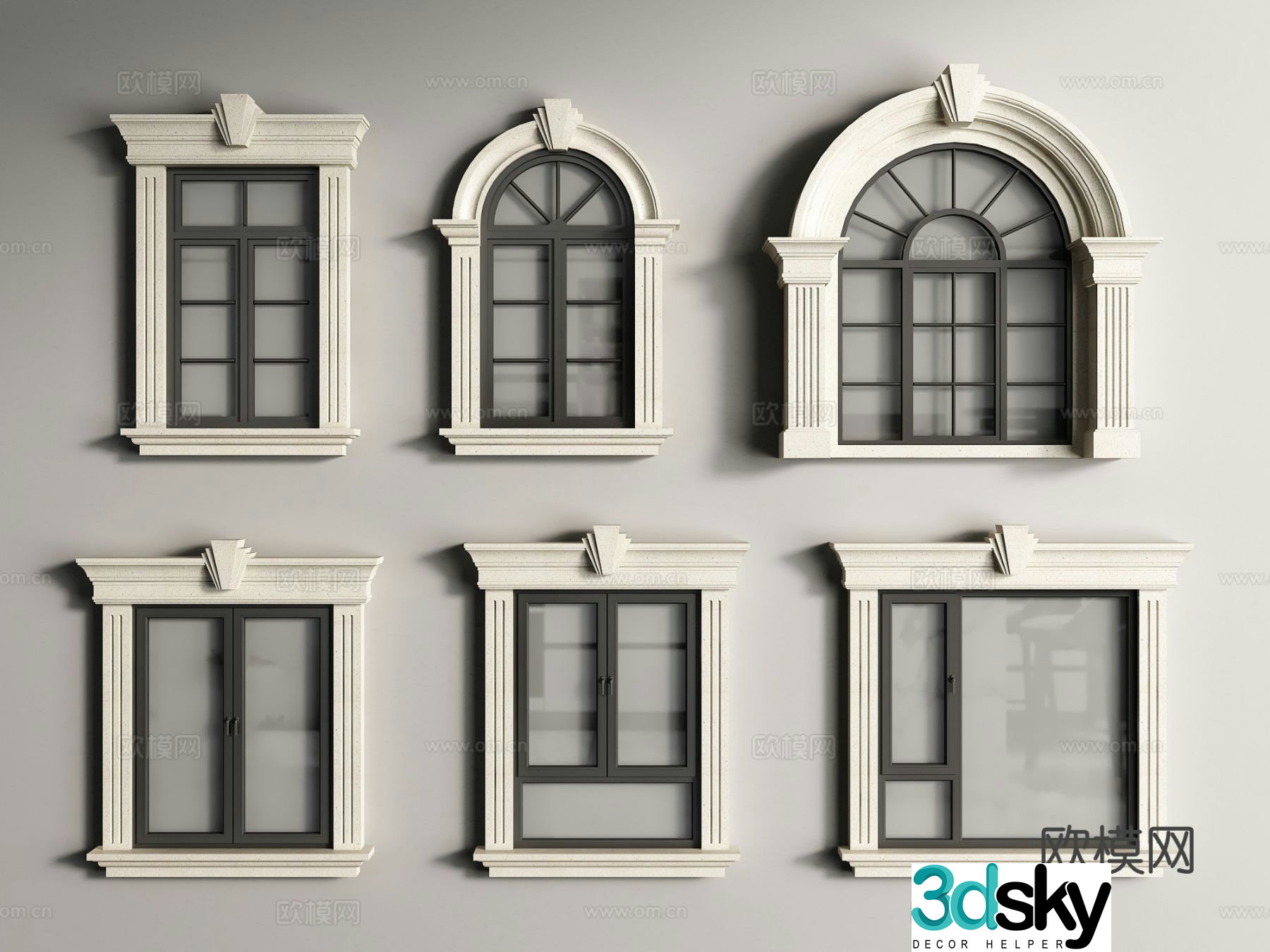European style windows balcony windows casement windows 3d model