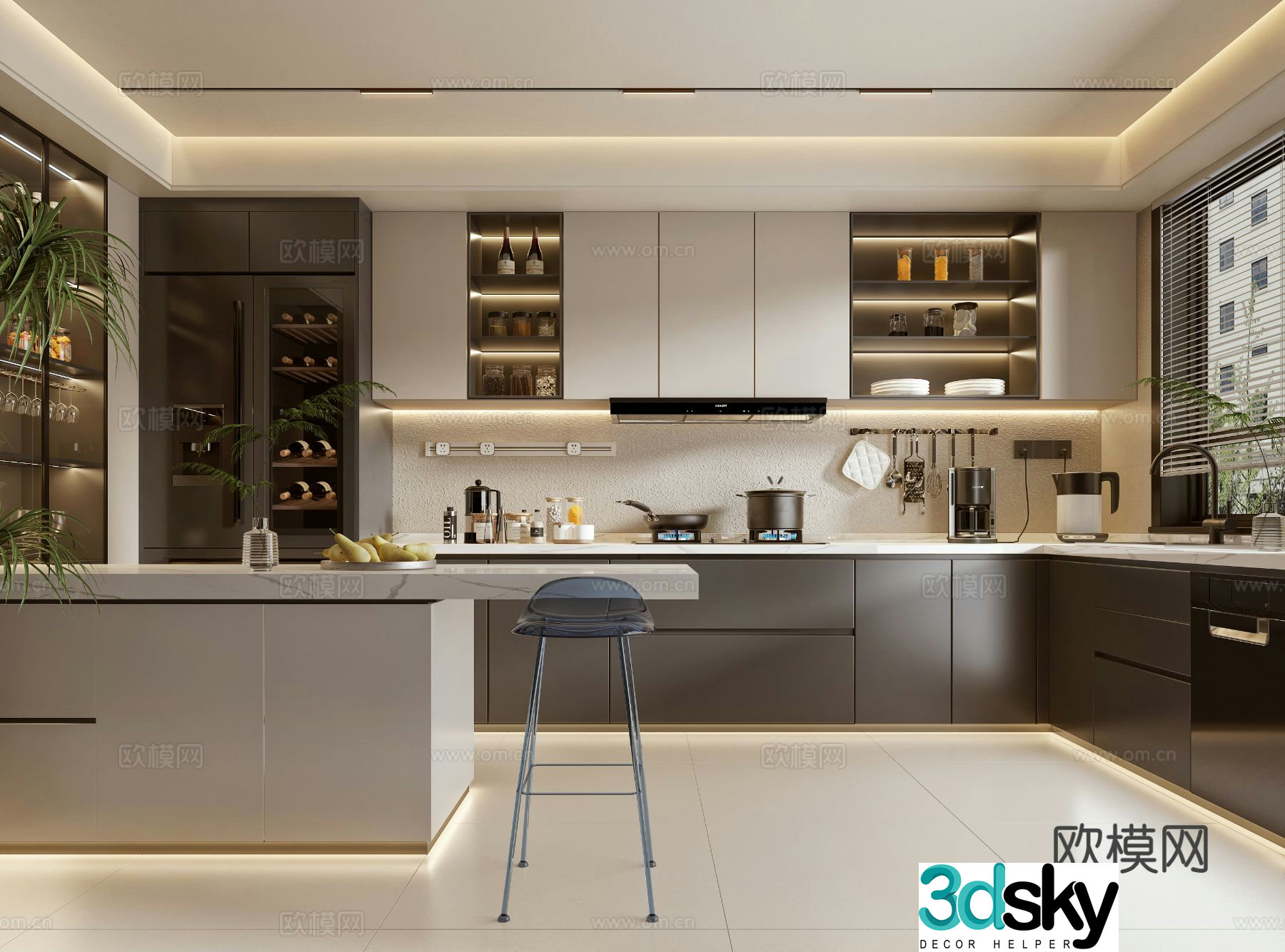 Modern semi open kitchen 3d model