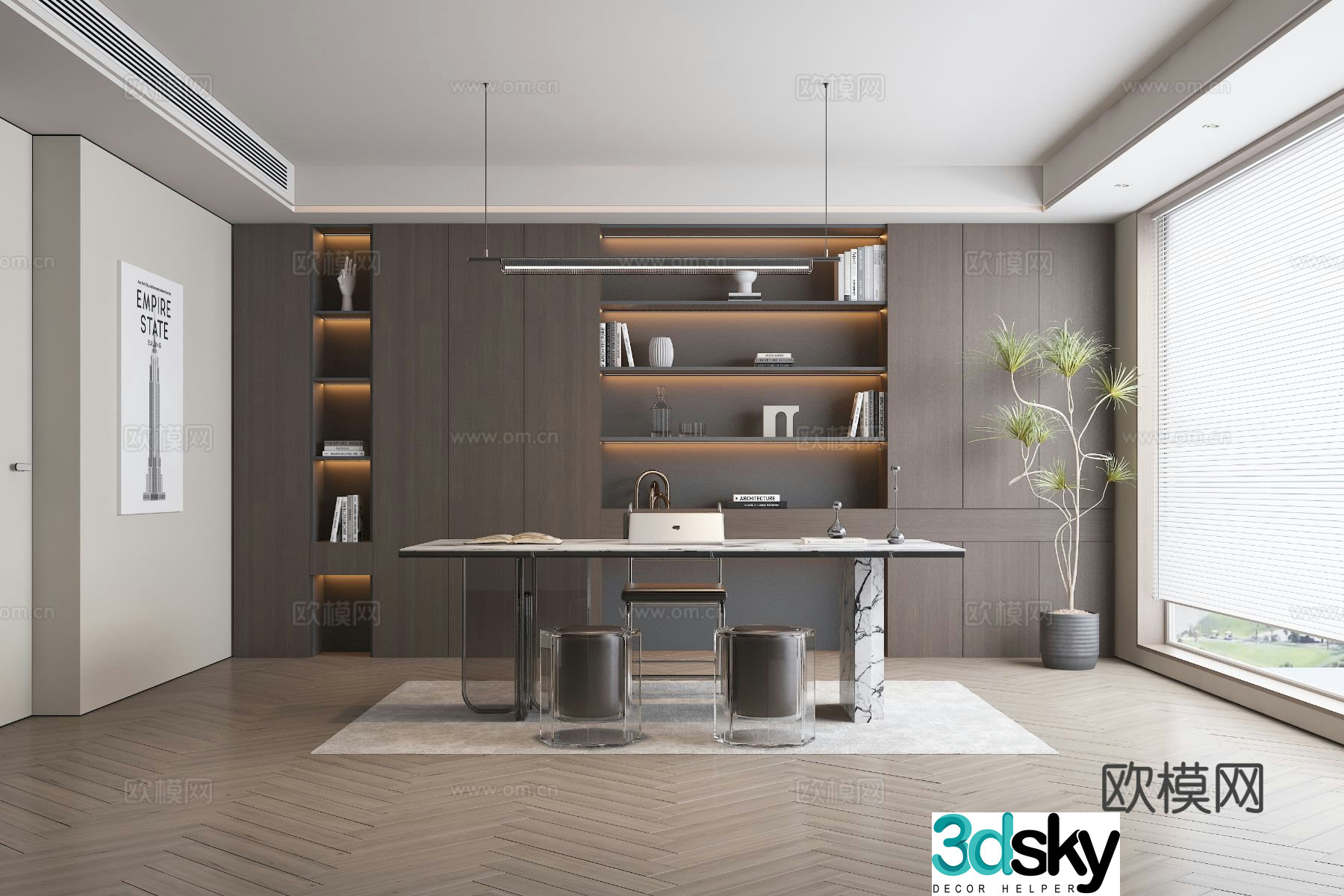 Modern study room 3d model