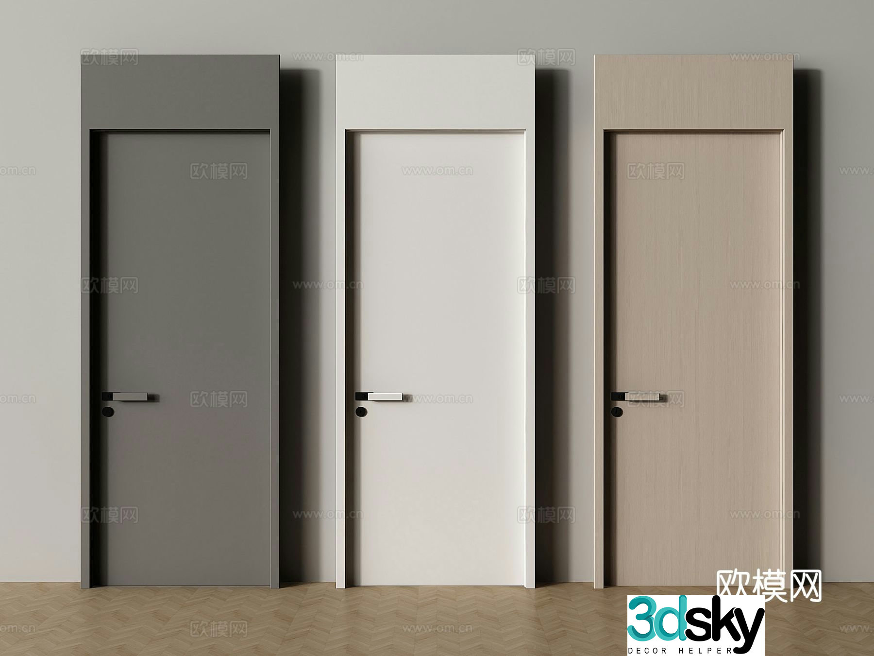 Modern bedroom door single door through top door 3d model
