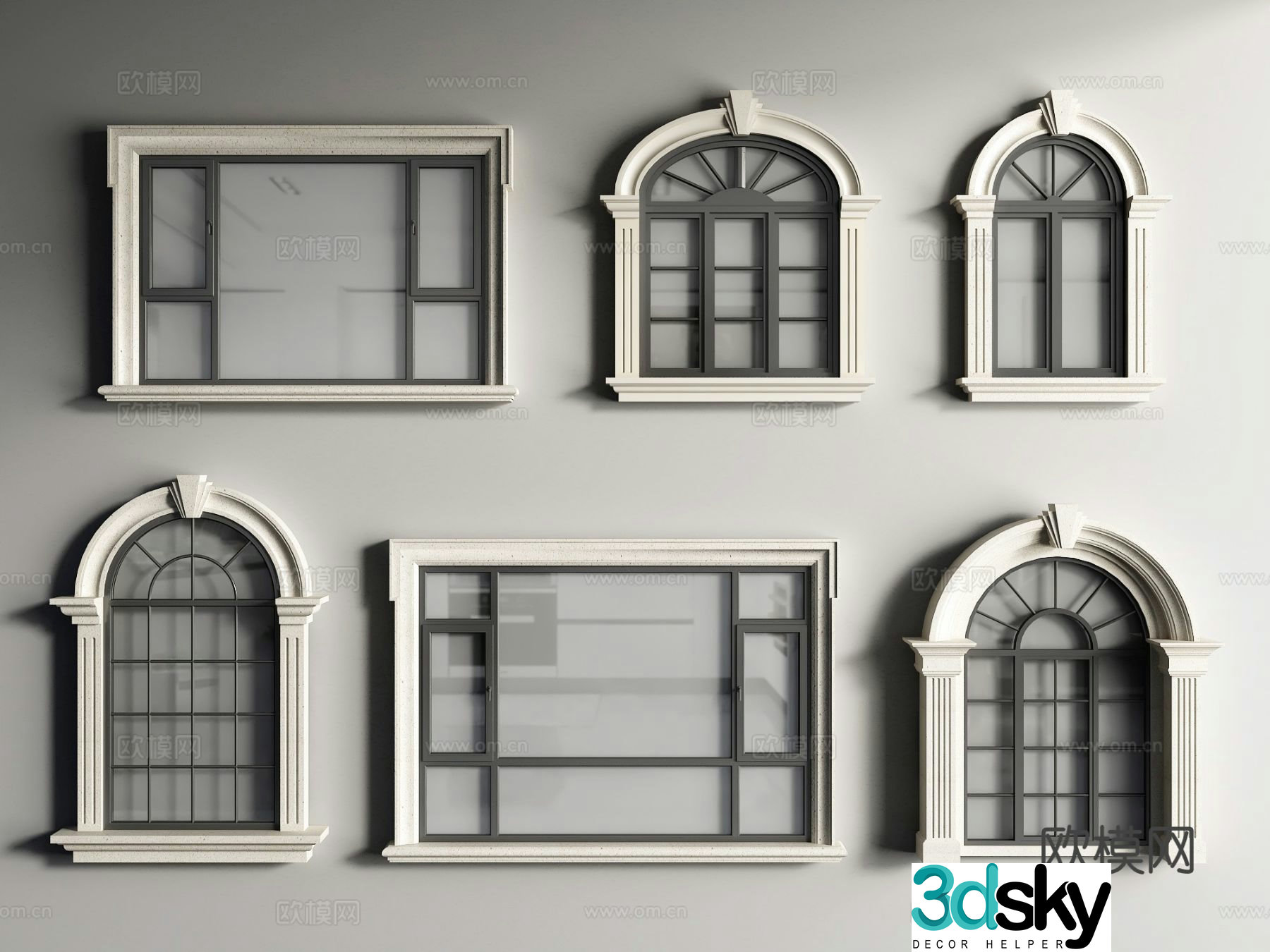 European style windows balcony windows casement windows 3d model