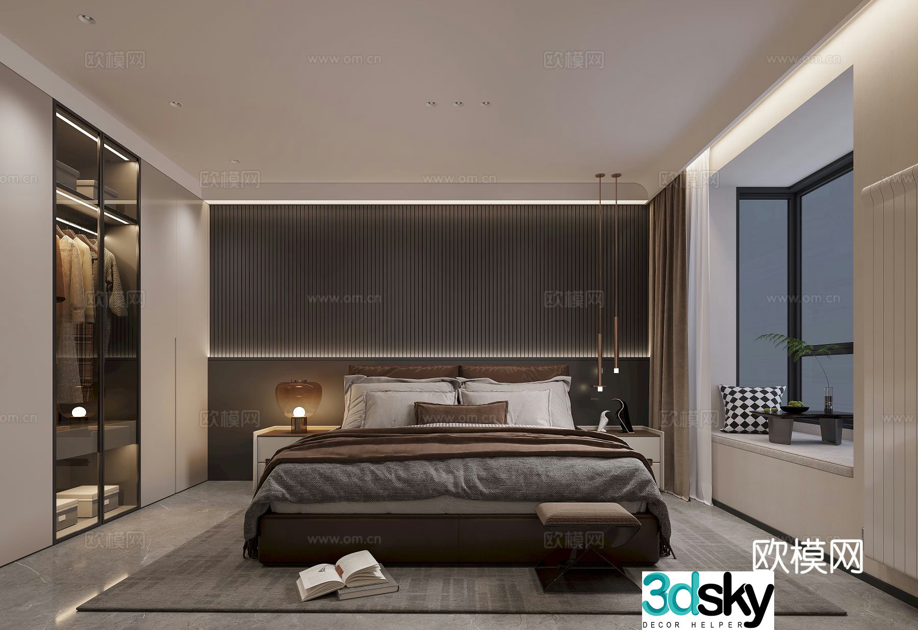 Modern minimalist bedroom master bedroom 3d model