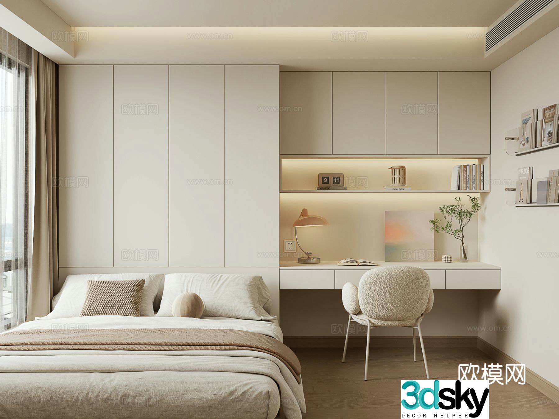 Cream style tatami bedroom 3d model