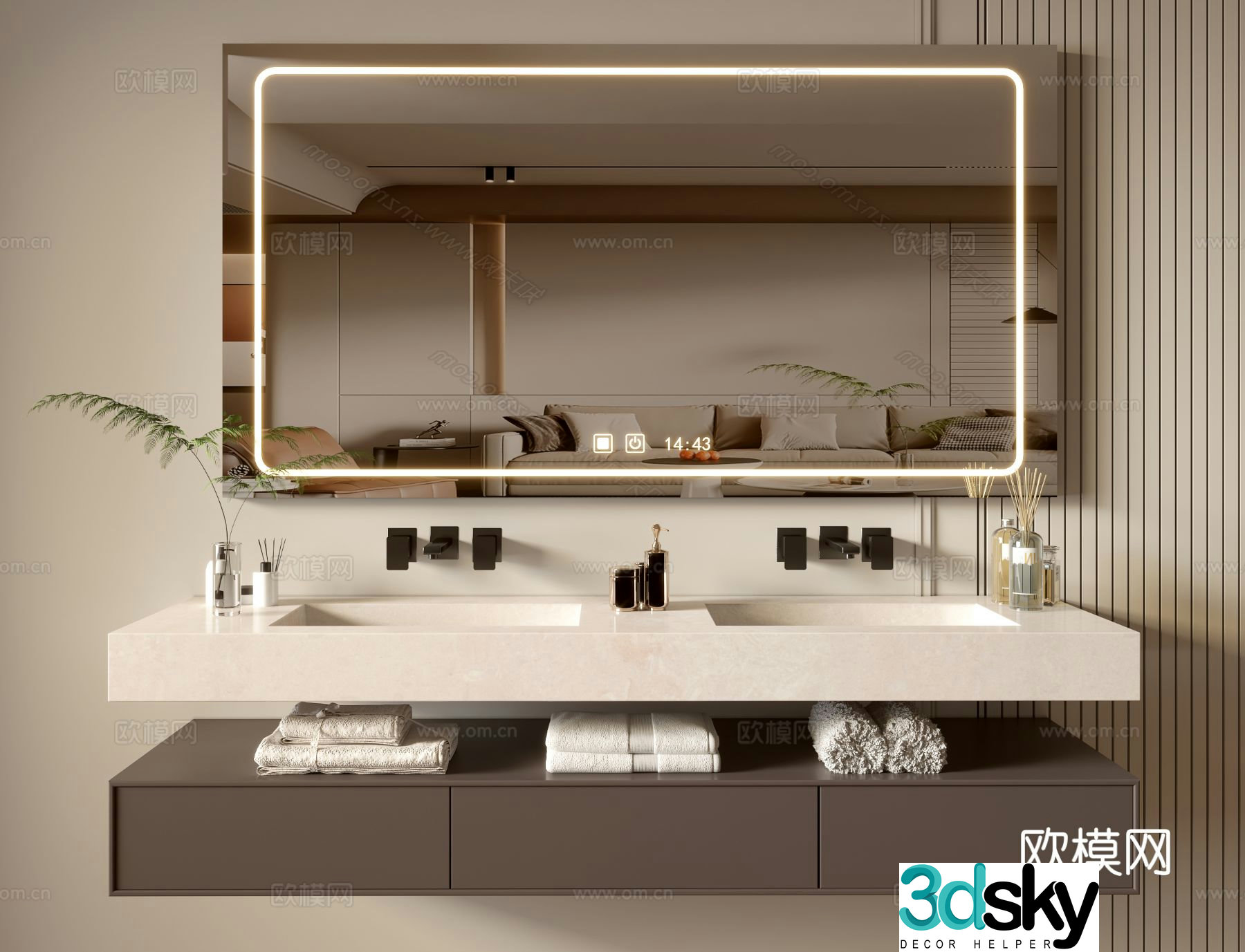 Modern bathroom cabinet suspended mirror cabinet wash basin 3d model