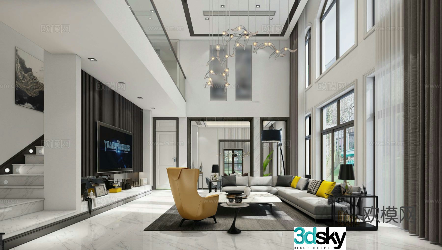 Villa living room villa hollow 3d model