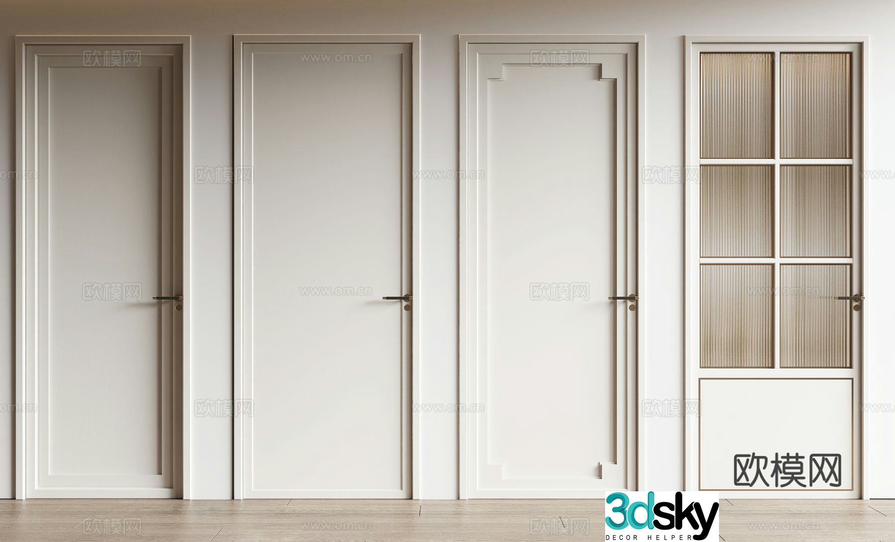 Cream damper single door bathroom door swing door 3d model