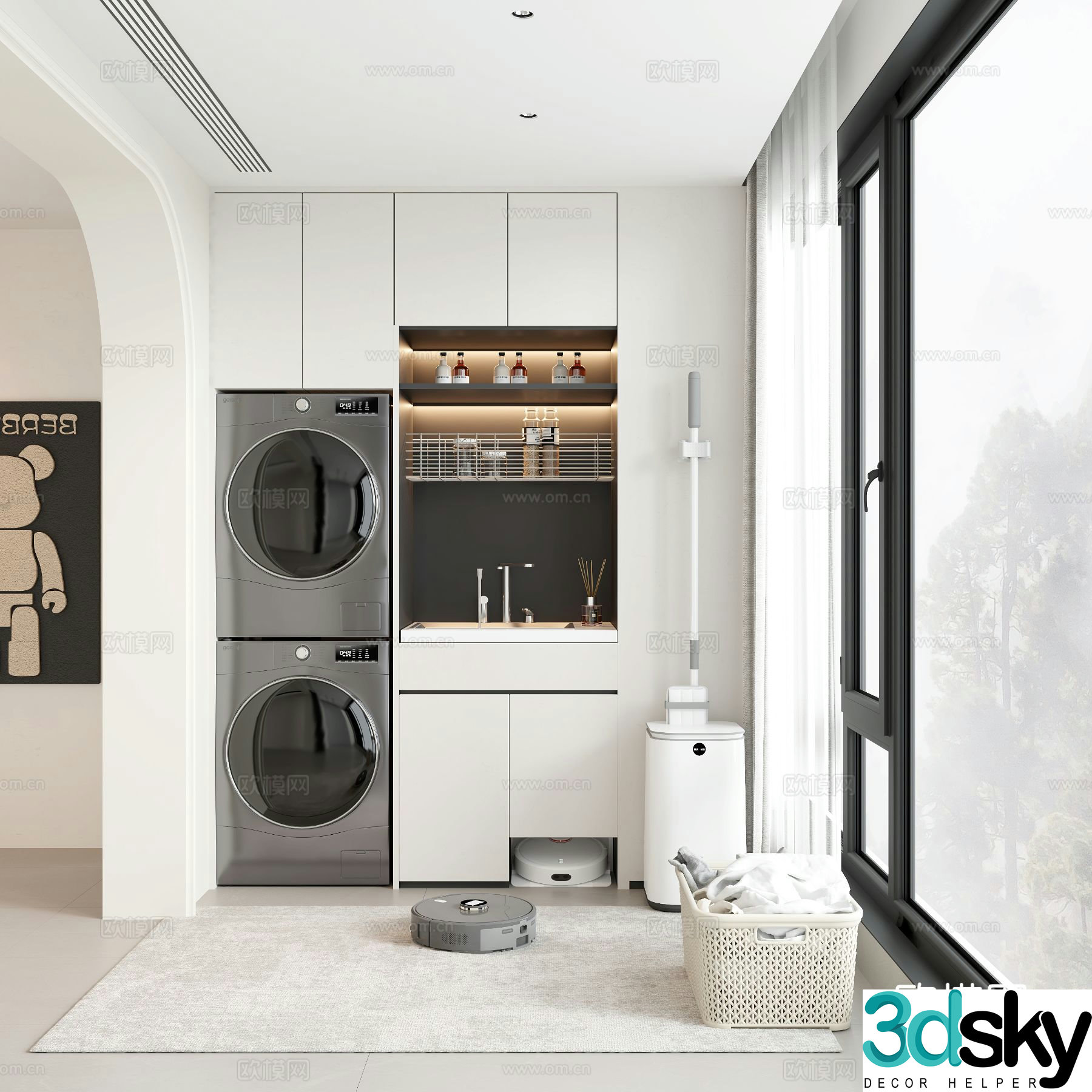 Modern balcony laundry room 3d model