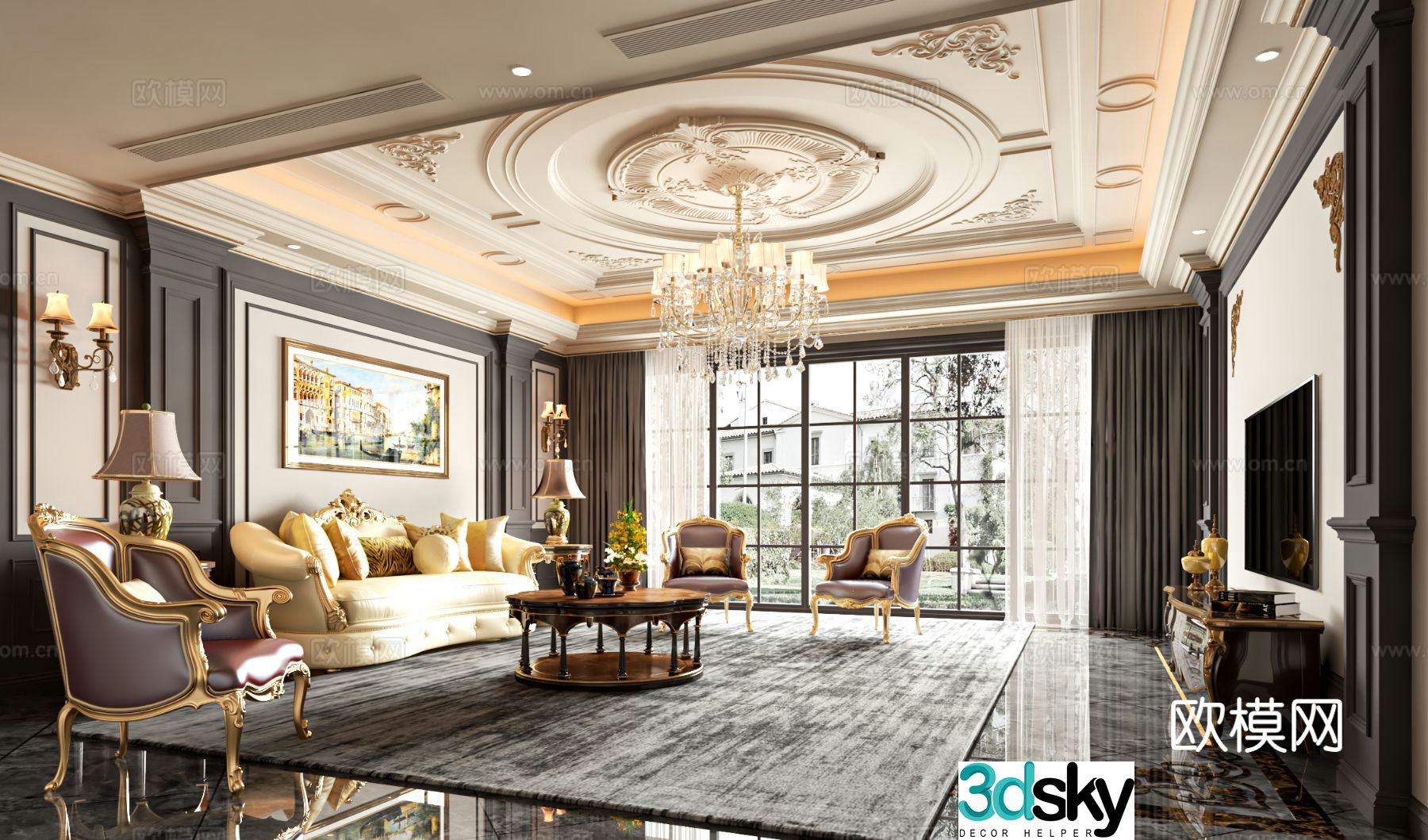 European style living room 3d model