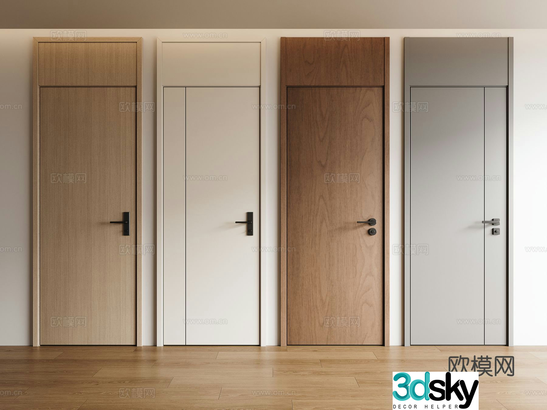 Modern full-ceiling door bedroom door wooden door solid wood door flat door 3d model