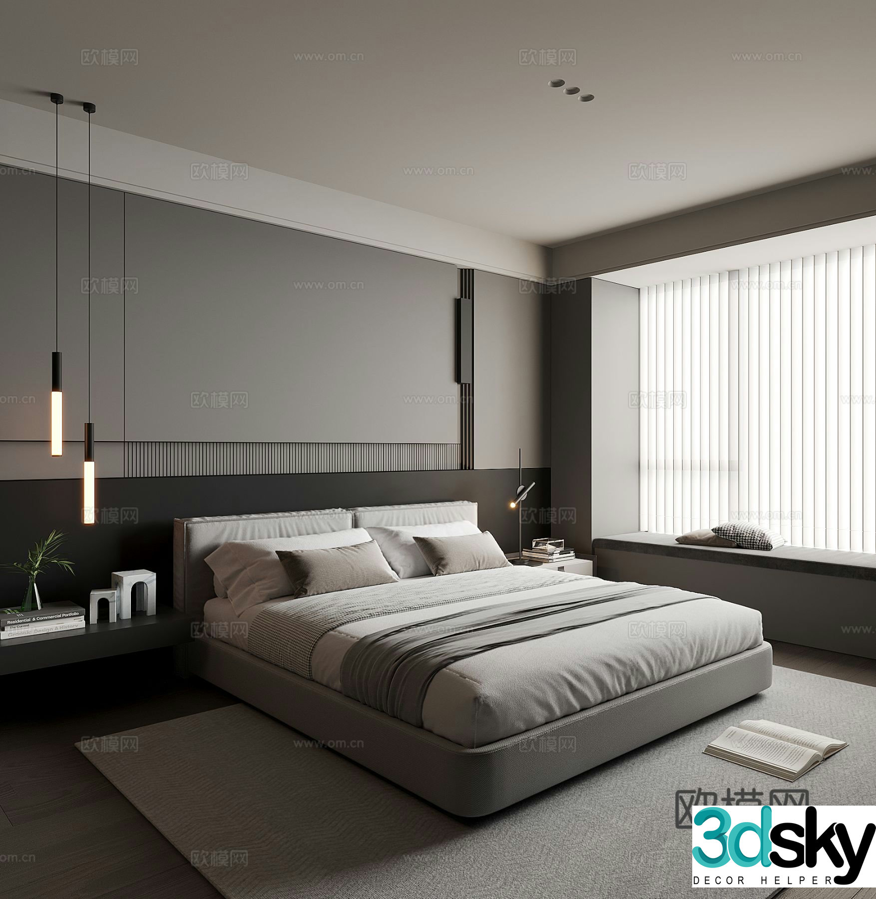 Advanced gray bedroom master bedroom 3d model