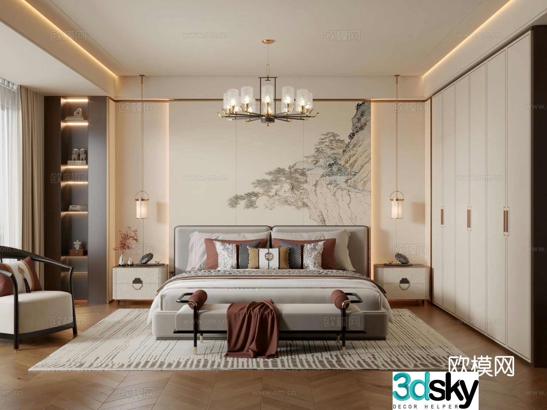 New Chinese style bedroom master bedroom 3d model