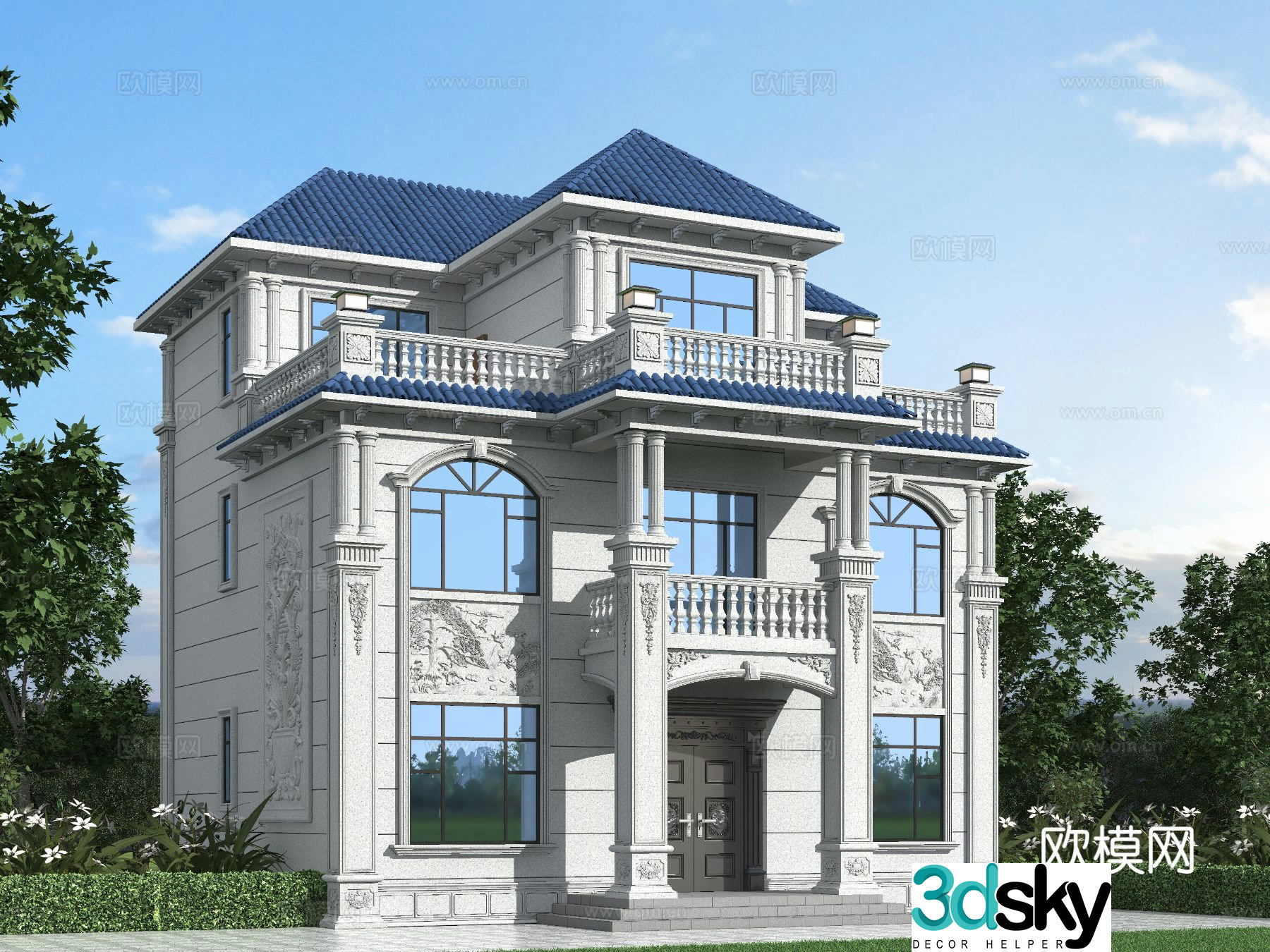 European style single-family villa appearance 3D model