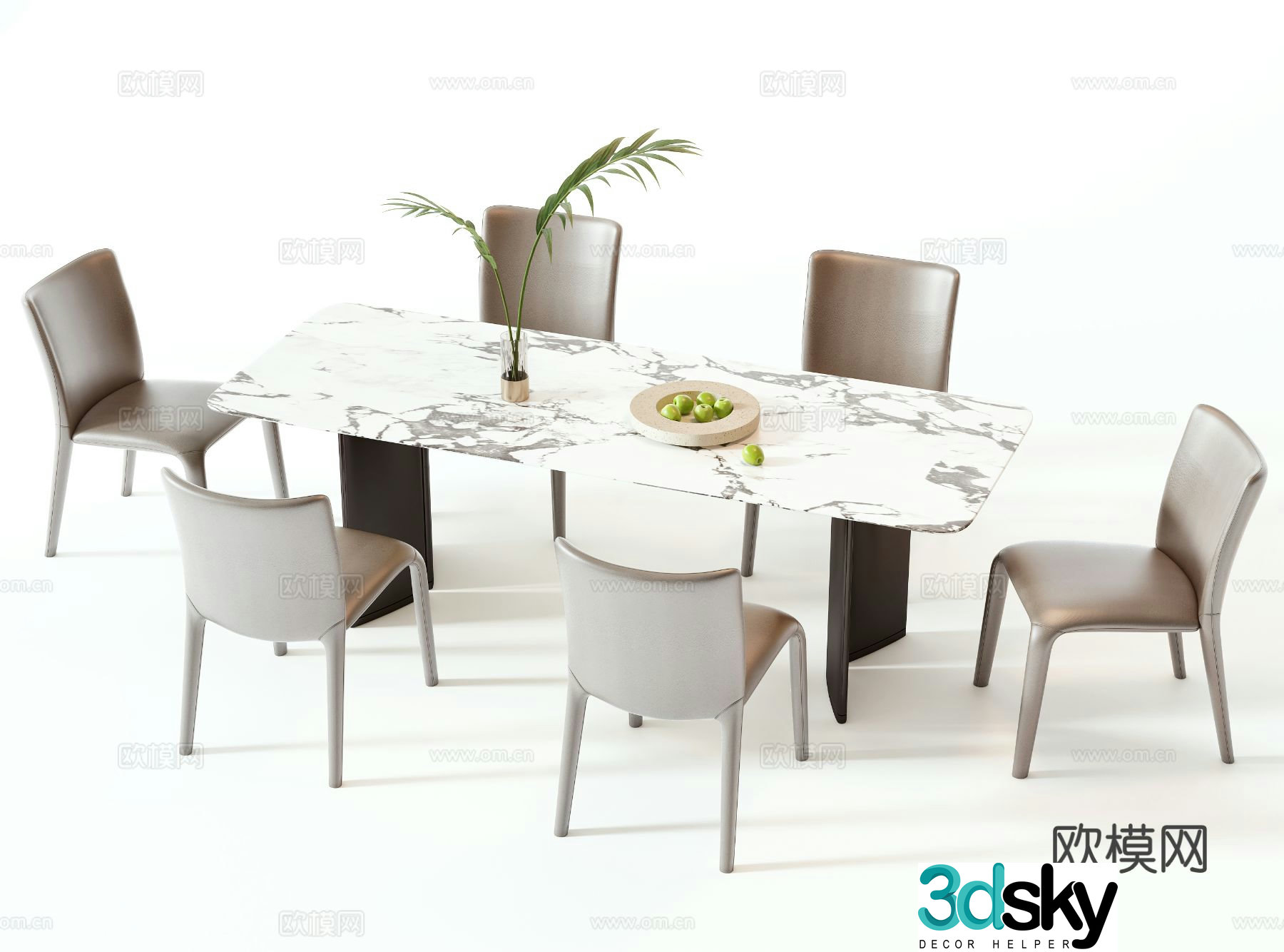 Modern dining table and chairs 3d model