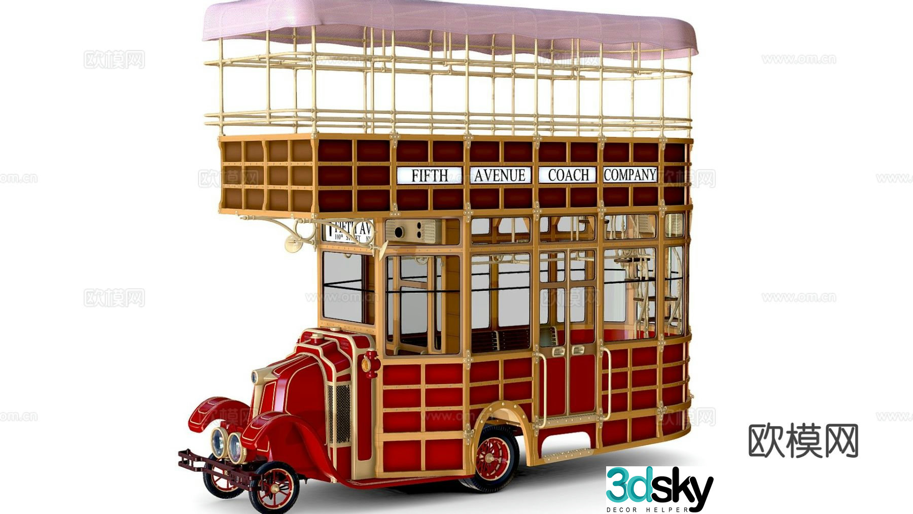 NYC retro car double decker bus 3d model
