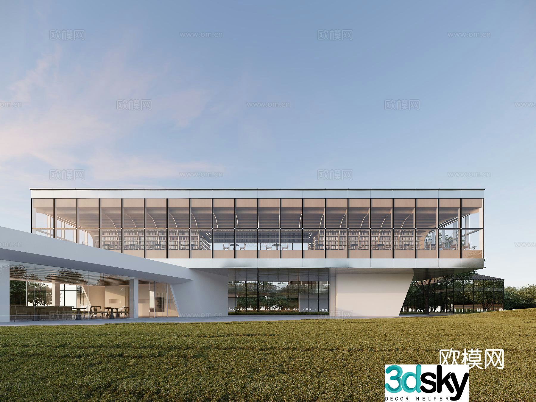 Modern library exterior public building 3d model