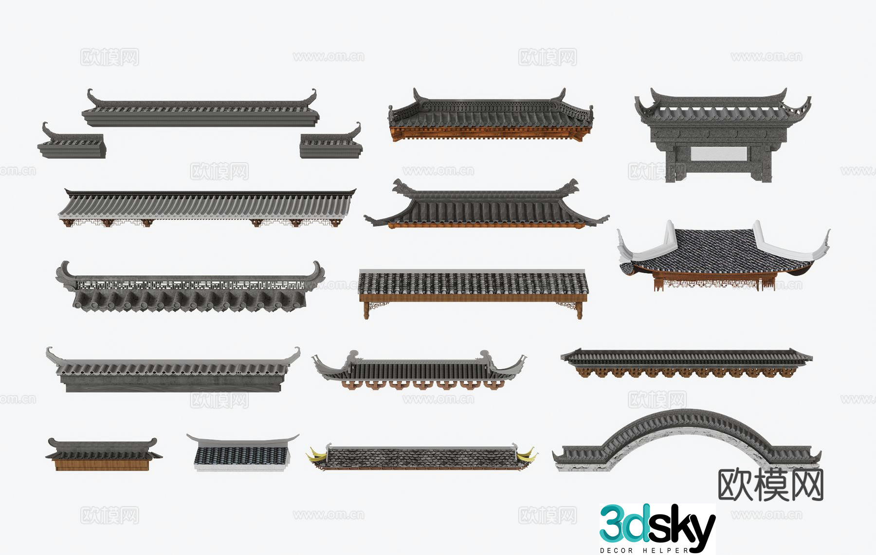 Chinese style eaves tiles eaves lines cornices eaves 3d model