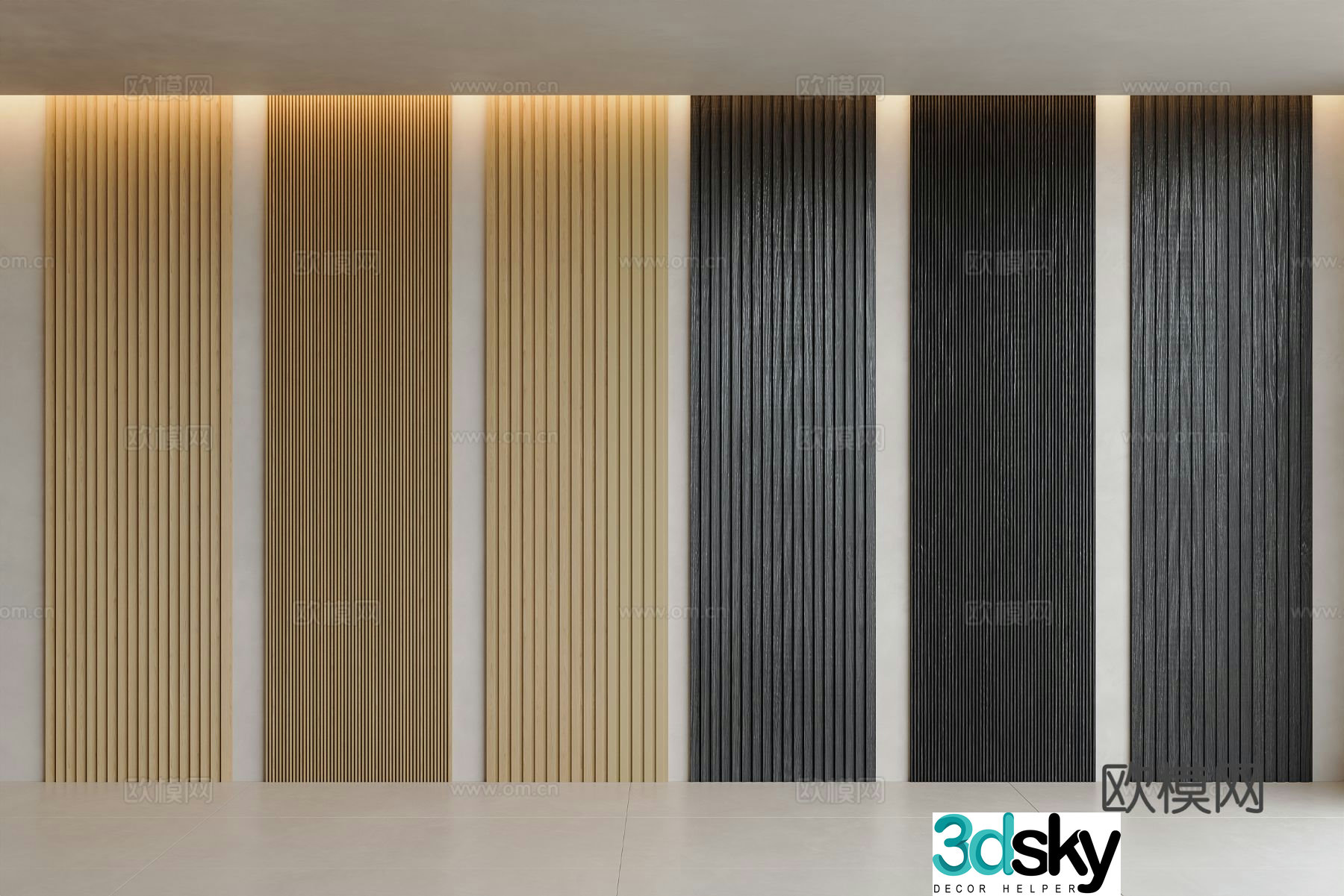 Modern corrugated board grille board wooden grille wainscot board Great Wall Wood 3D model