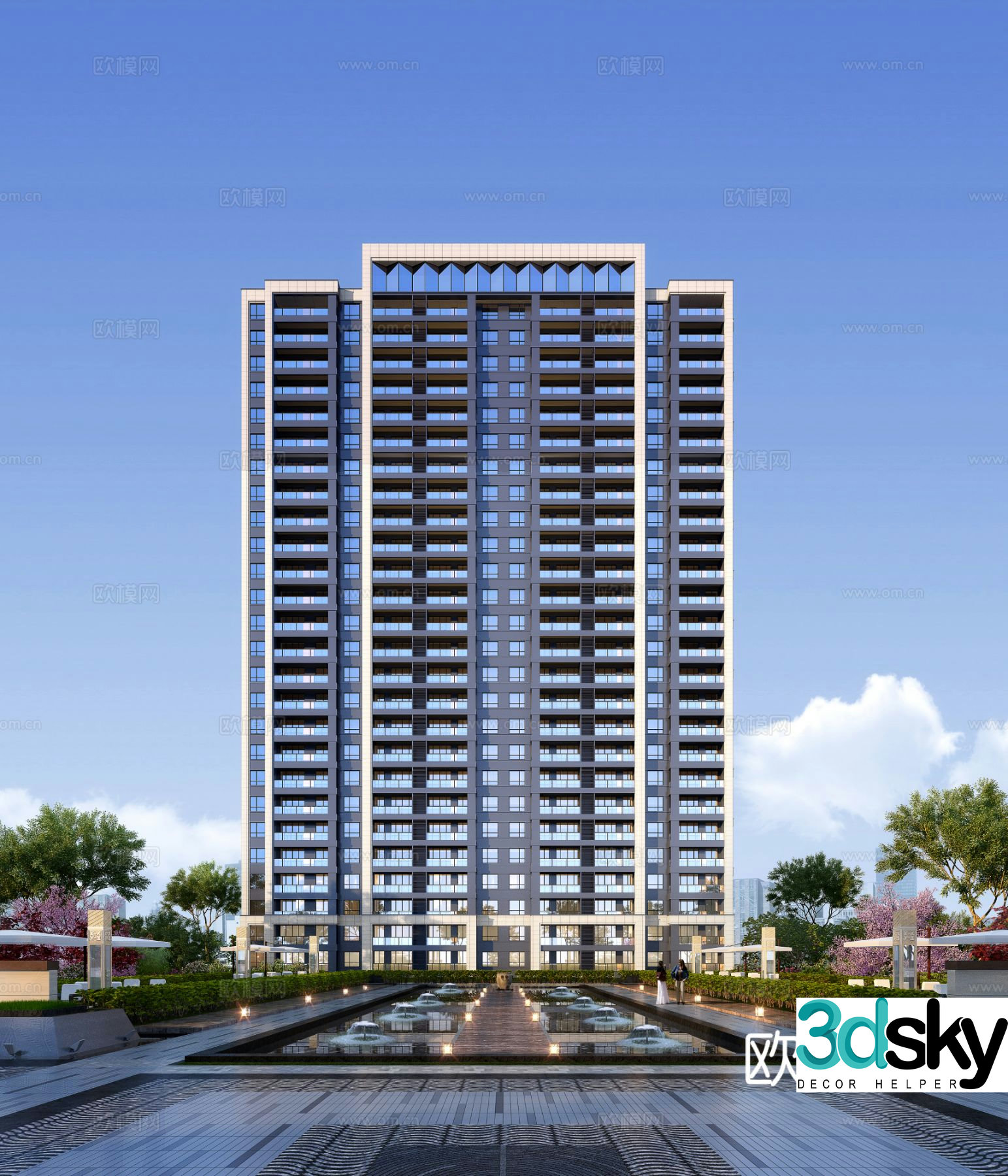 3D model of high-rise residential building exterior