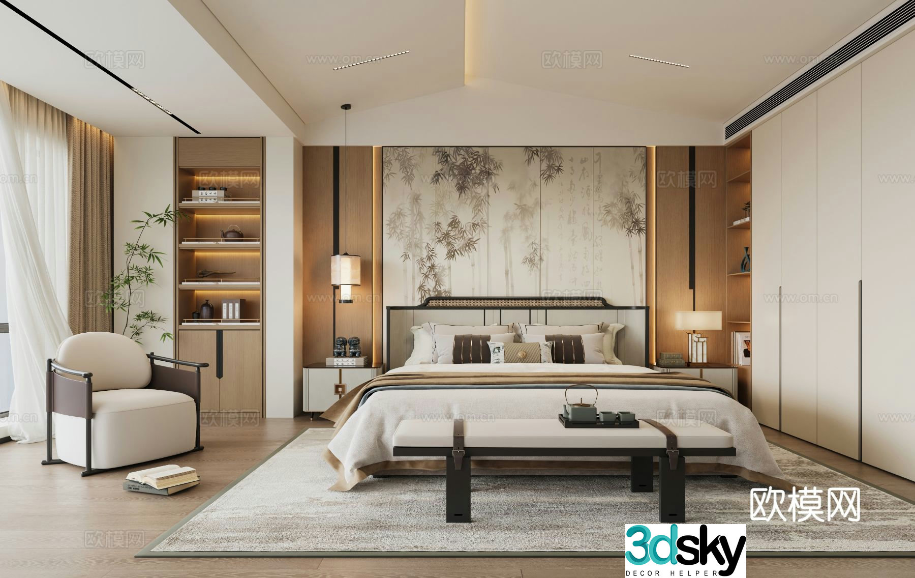 New Chinese style bedroom master bedroom 3d model