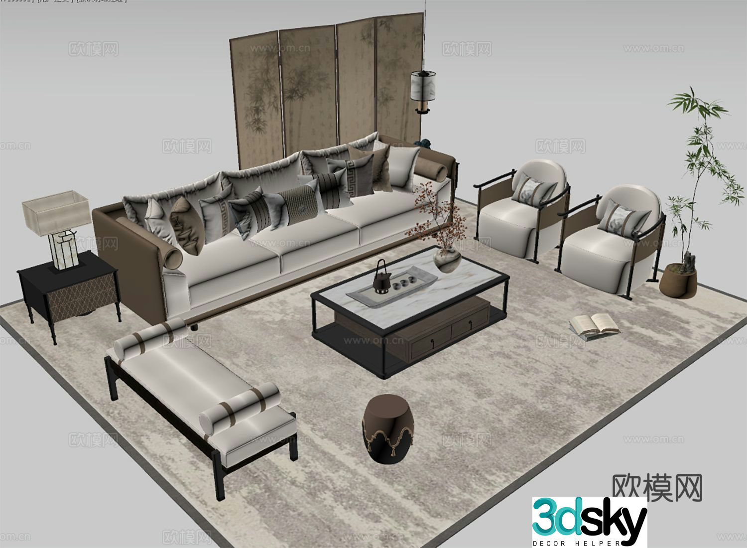 New Chinese style modular sofa 3d model