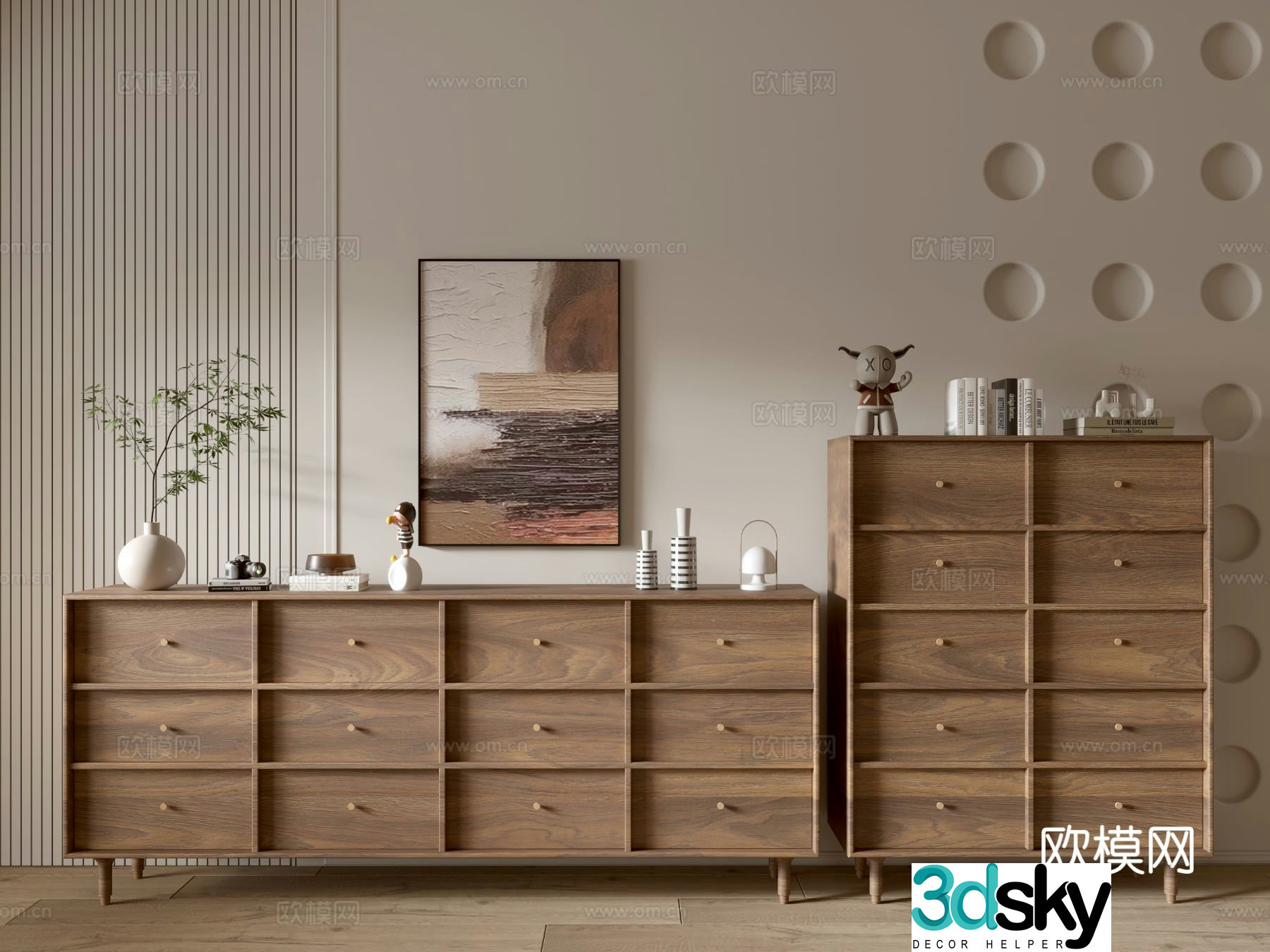 Nordic chest of drawers side cabinet 3d model