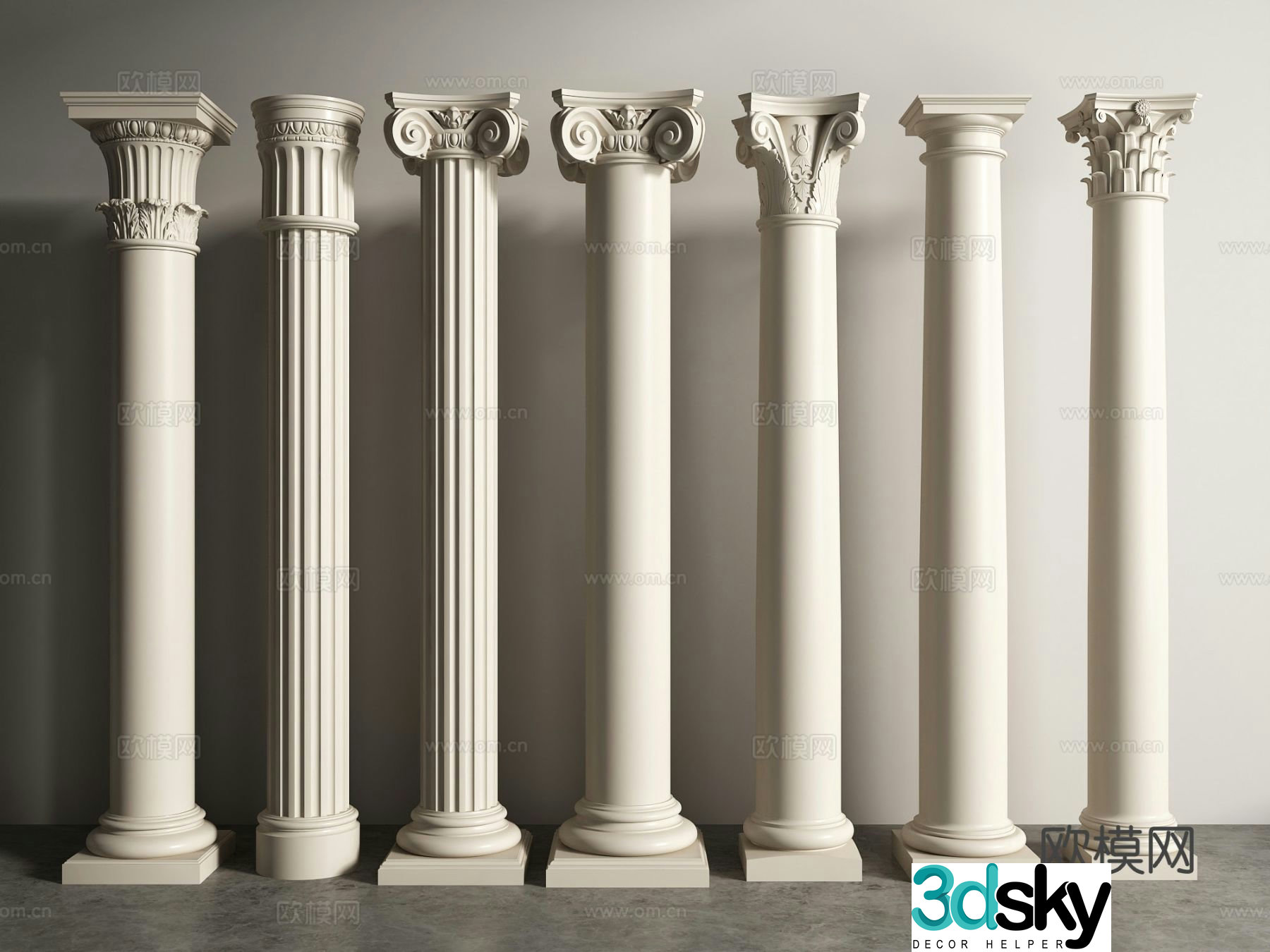 European columns Roman columns plaster columns 3D model