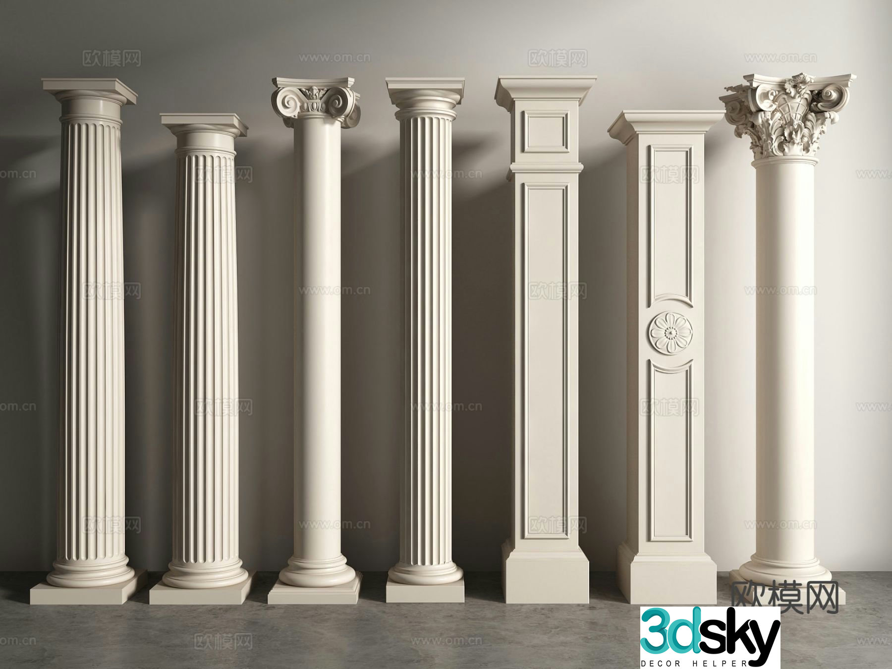 European columns Roman columns gypsum columns 3D model