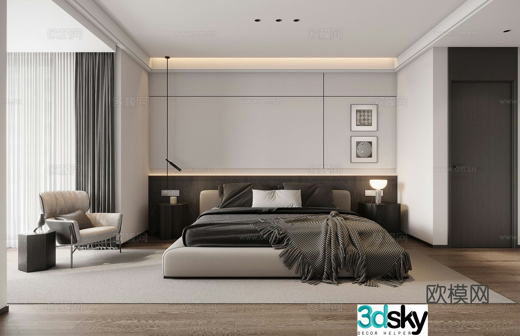 Advanced gray bedroom master bedroom 3d model