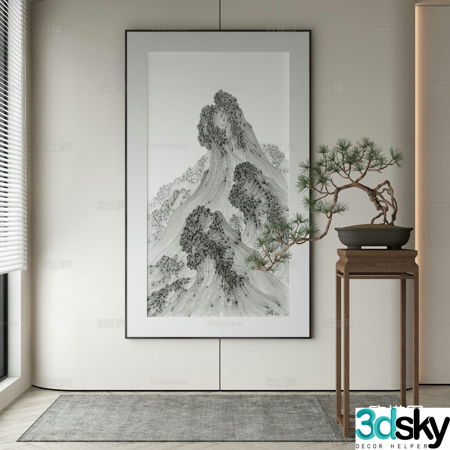 New Chinese style decorative painting mountain painting hanging painting 3D model