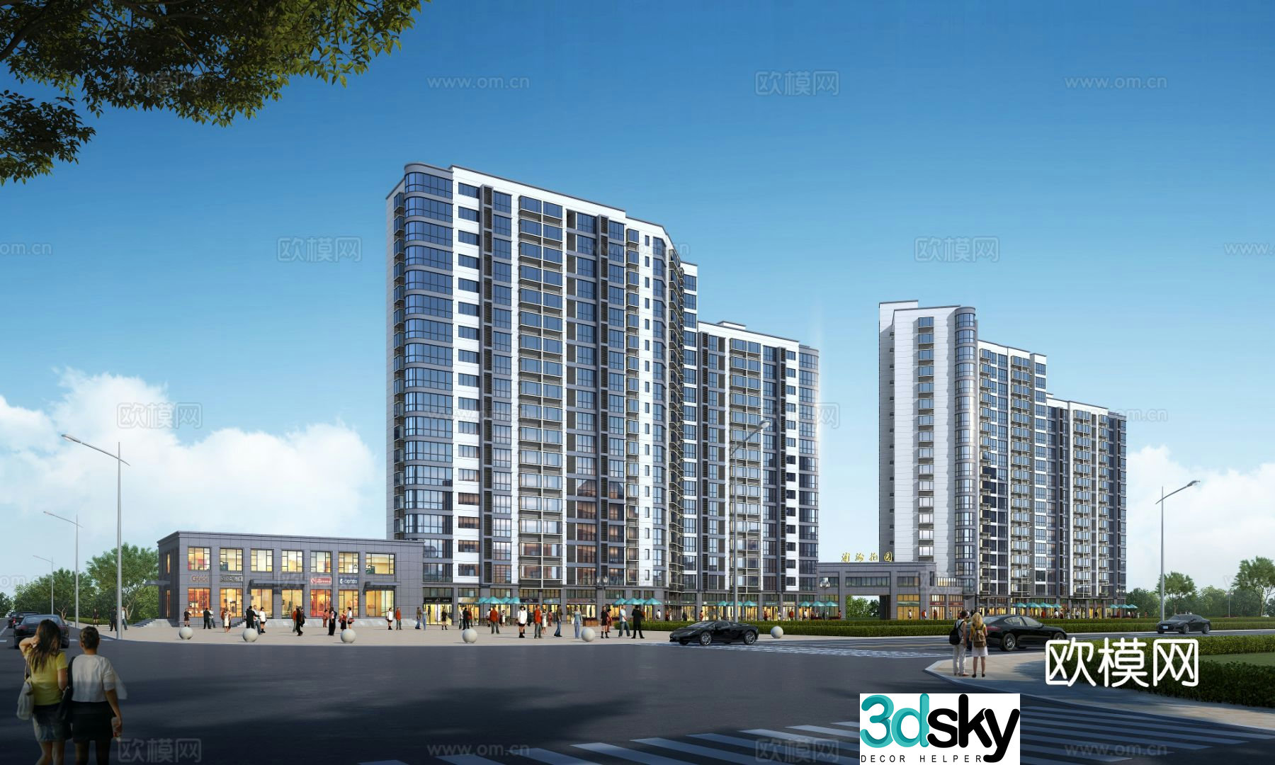 Modern multi-story residential building exterior 3d model