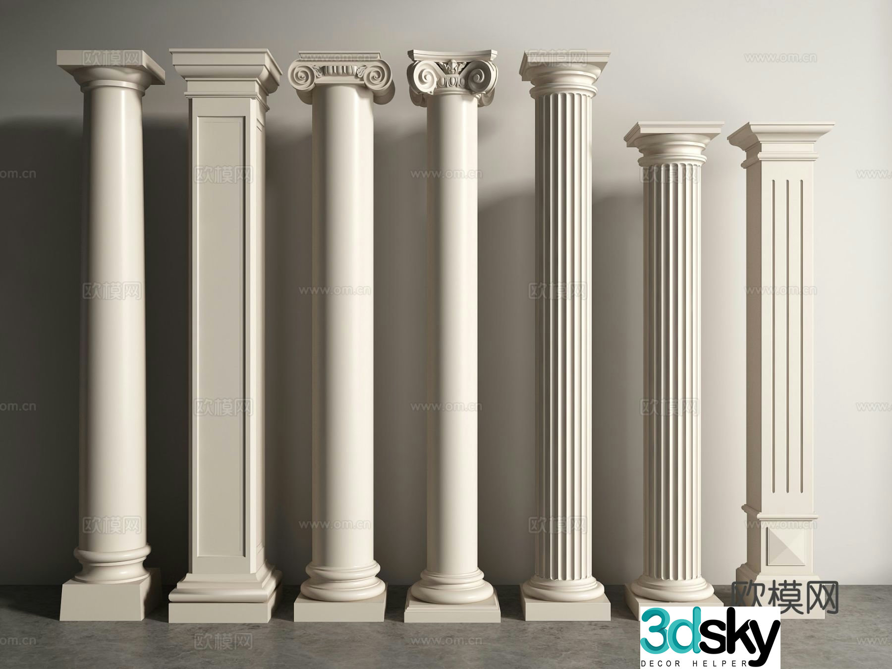 European columns Roman columns plaster columns 3D model