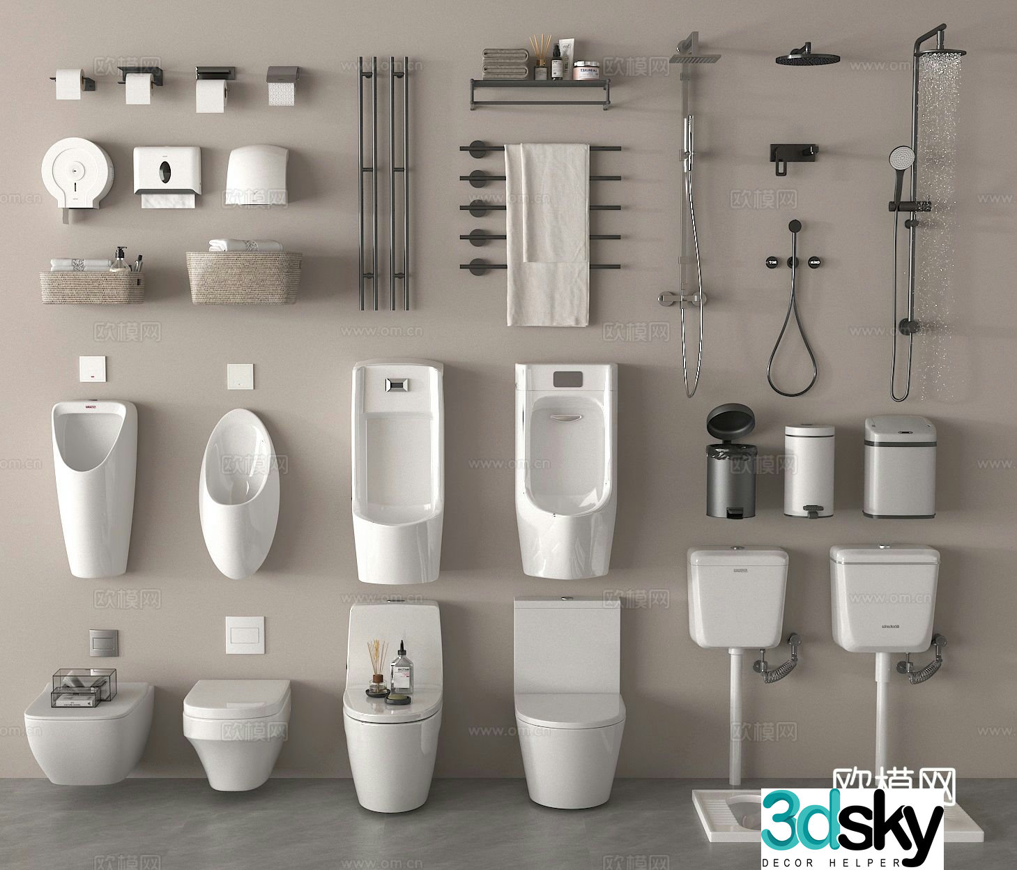 Towel rack shower nozzle toilet urinal squat toilet roll holder 3d model