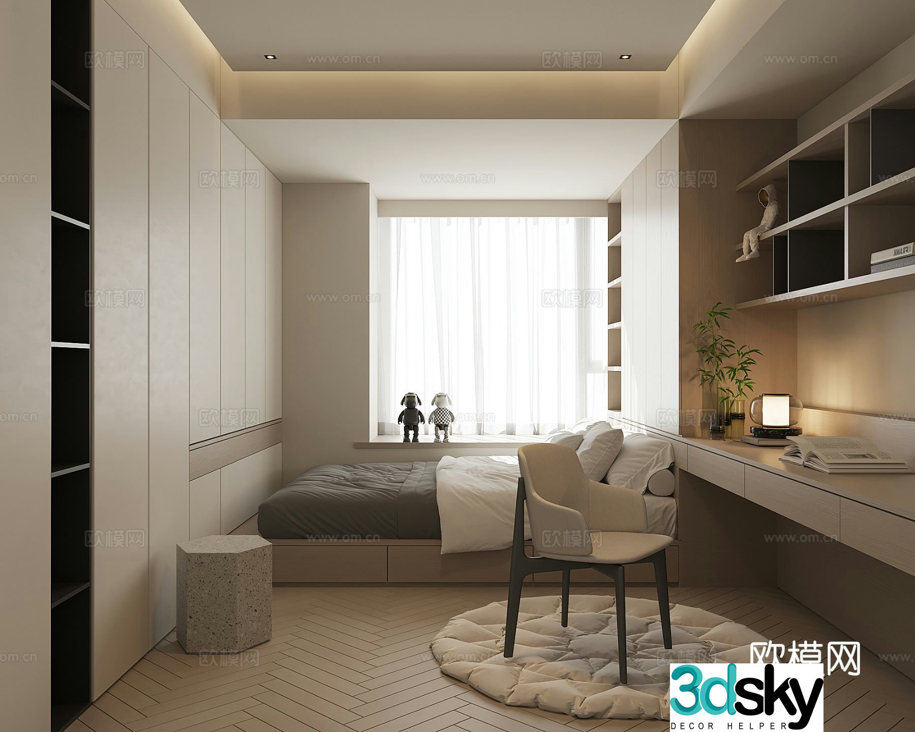 Modern tatami bedroom 3d model
