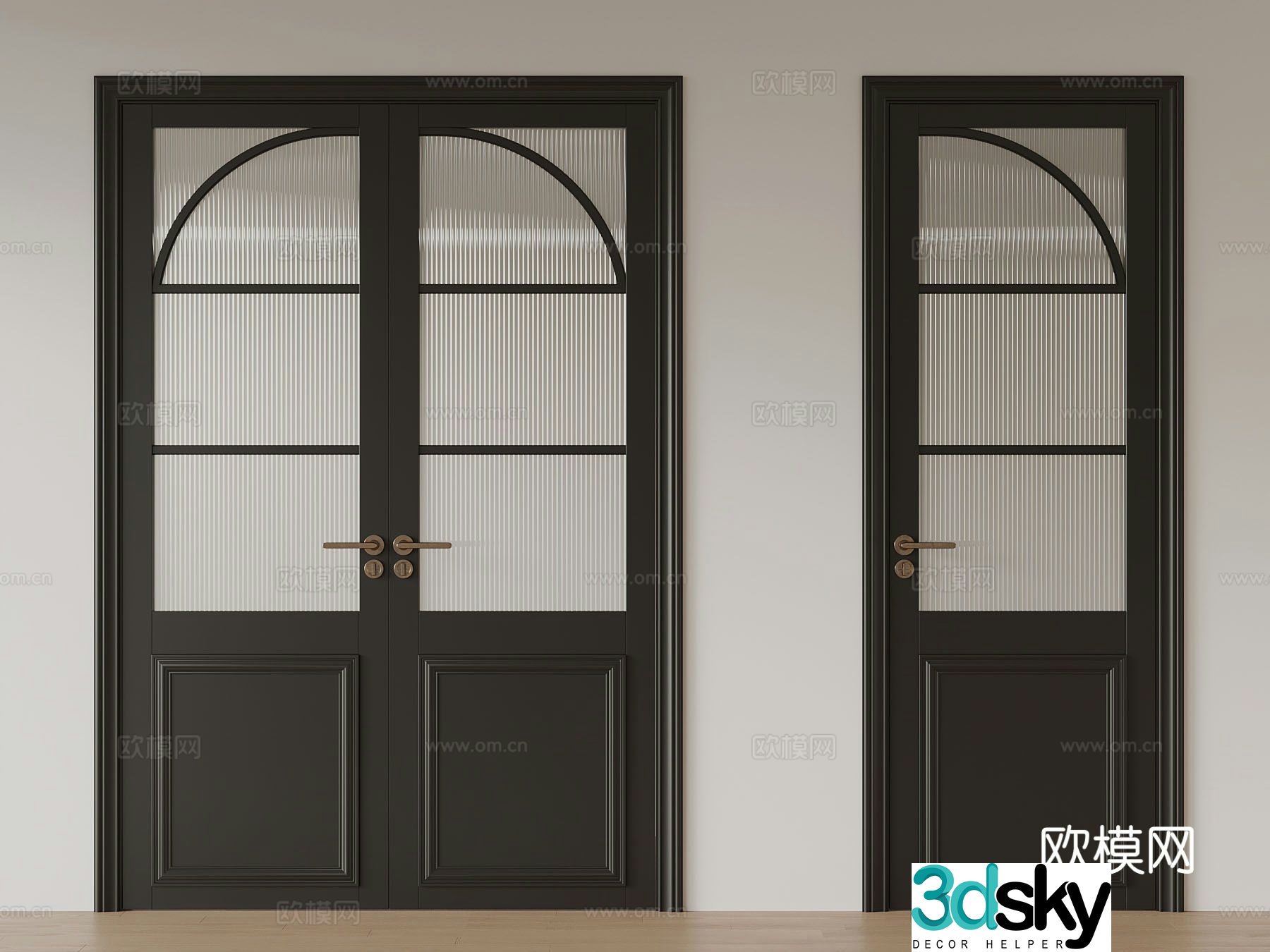 Medieval style Changhong glass door double door 3D model