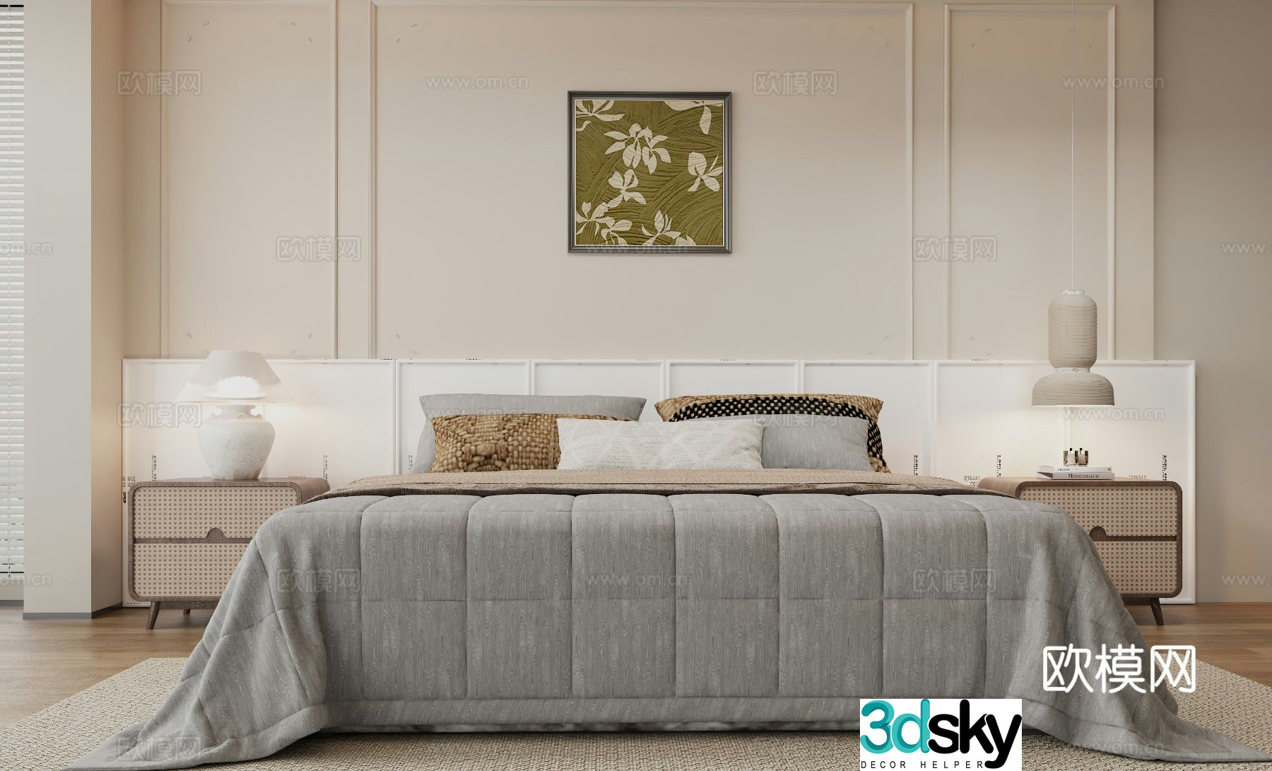 French double bed 3d model