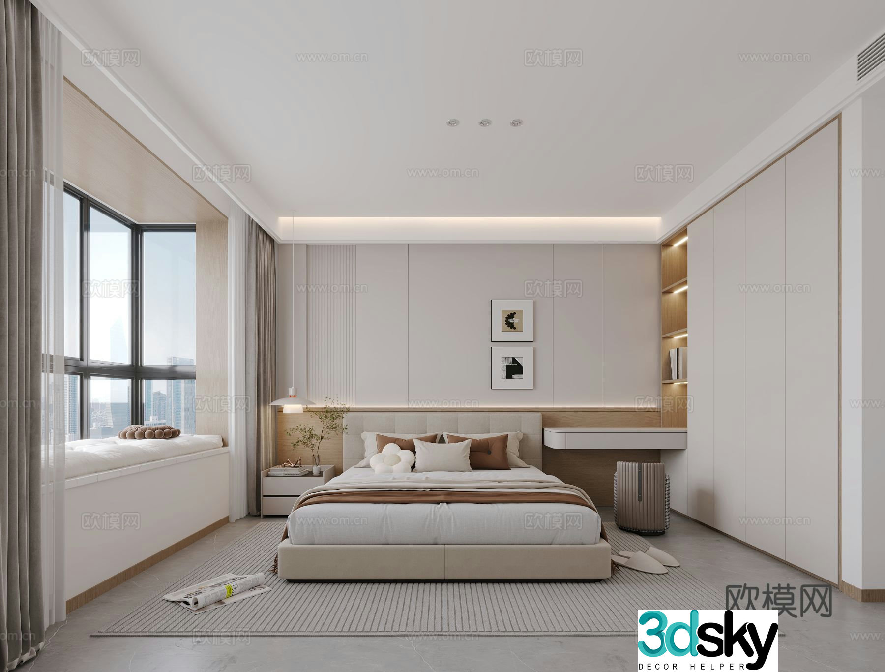 Modern minimalist bedroom master bedroom 3d model